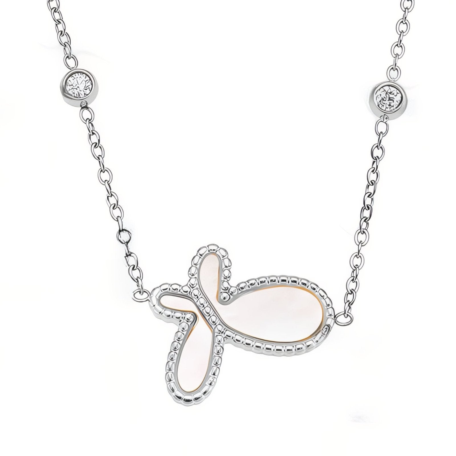 Collier pendentif papillon pour femme, avec zircon et coquillage, en acier inoxydable