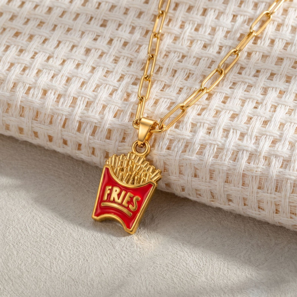 Collier pendentif paquet de frites pour femmes, en acier inoxydable, style pop
