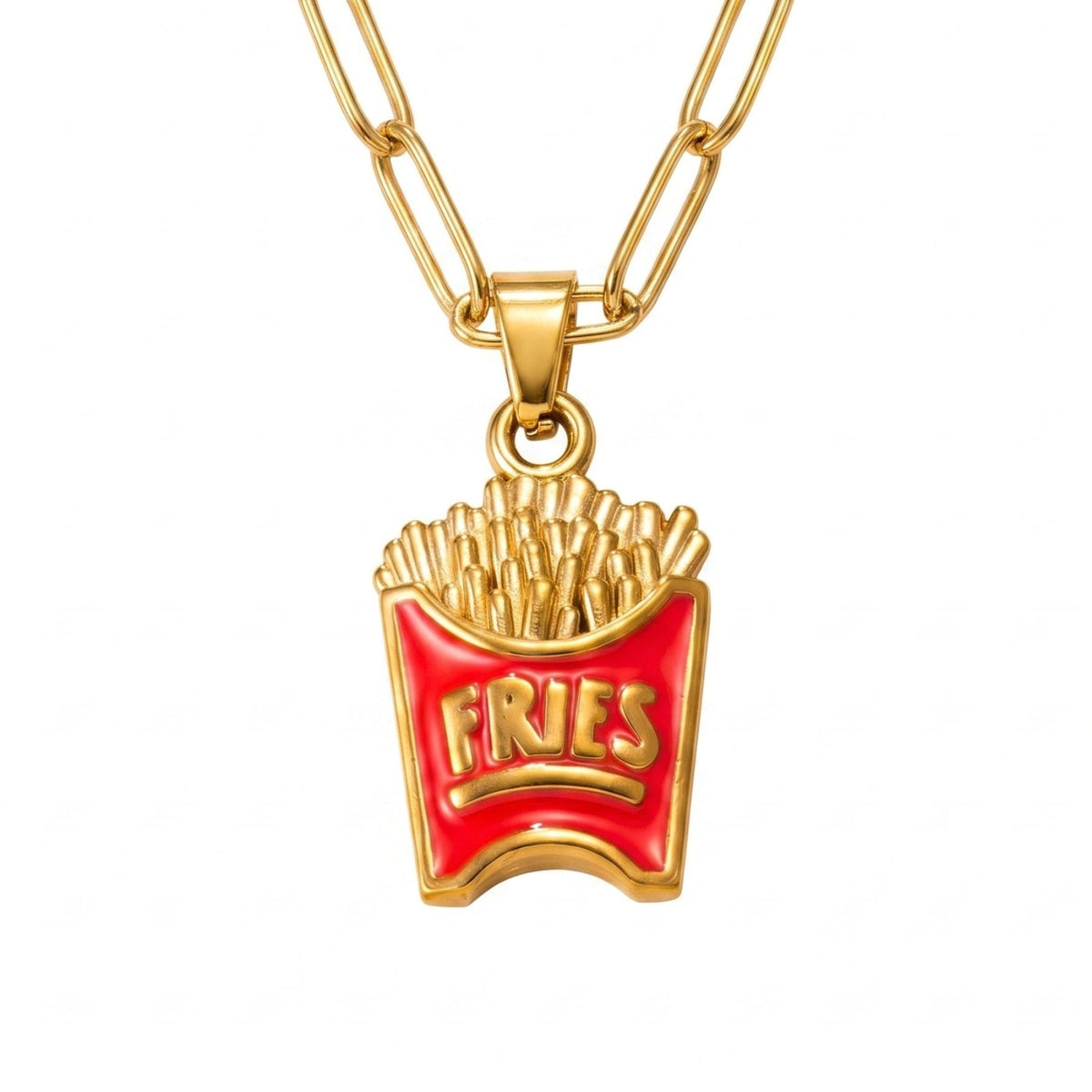 Collier pendentif paquet de frites pour femmes, en acier inoxydable, style pop