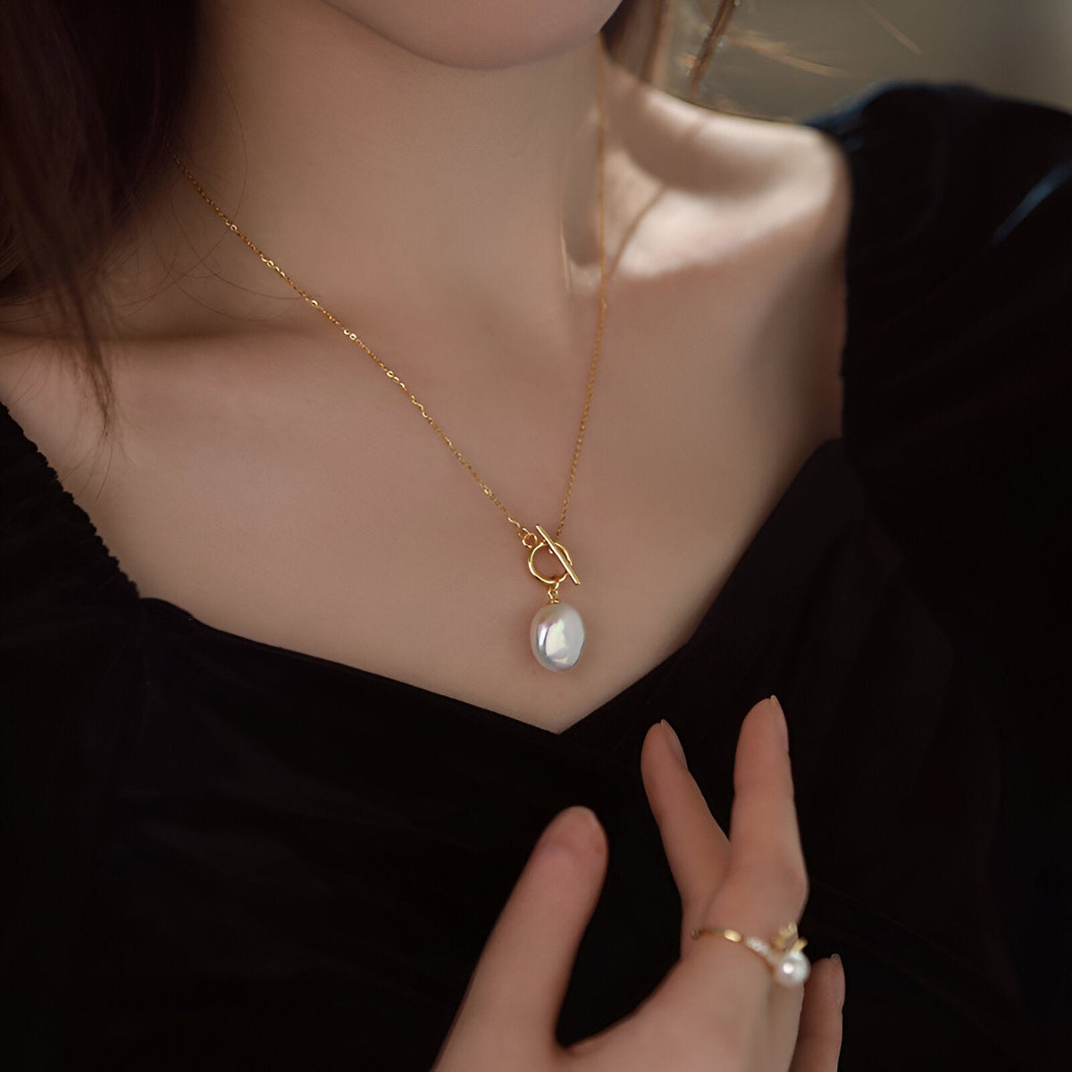 Collier Ancien Avec Pendentif Perle De Culture - Or 18k Et Plaqué Or - Bon état