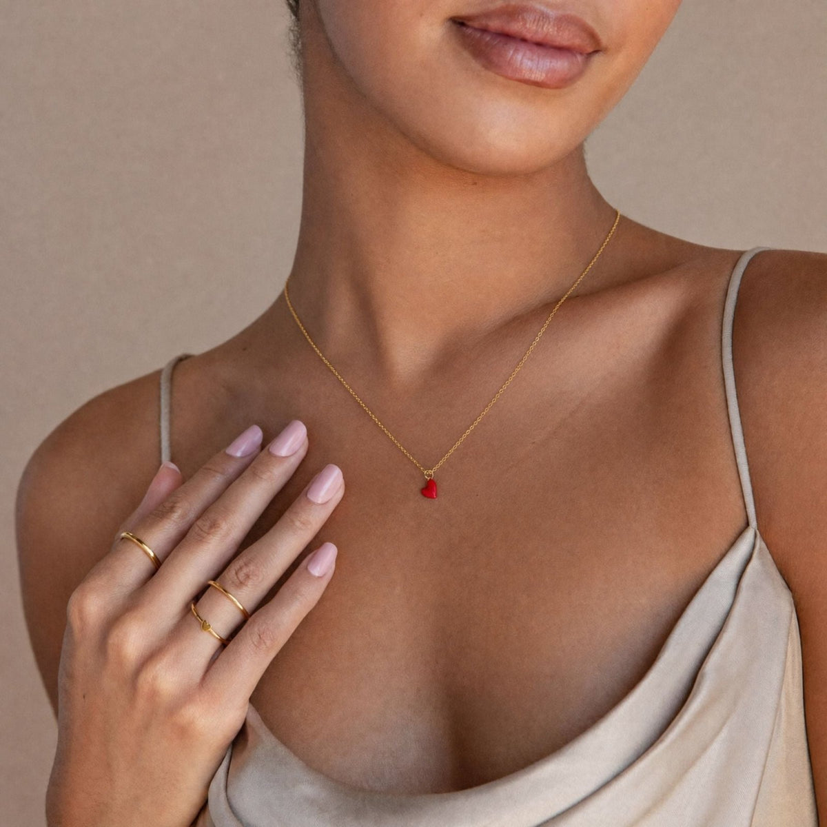 Collier pendentif petit cœur rouge pour femme, en argent 925, style romantique et délicat