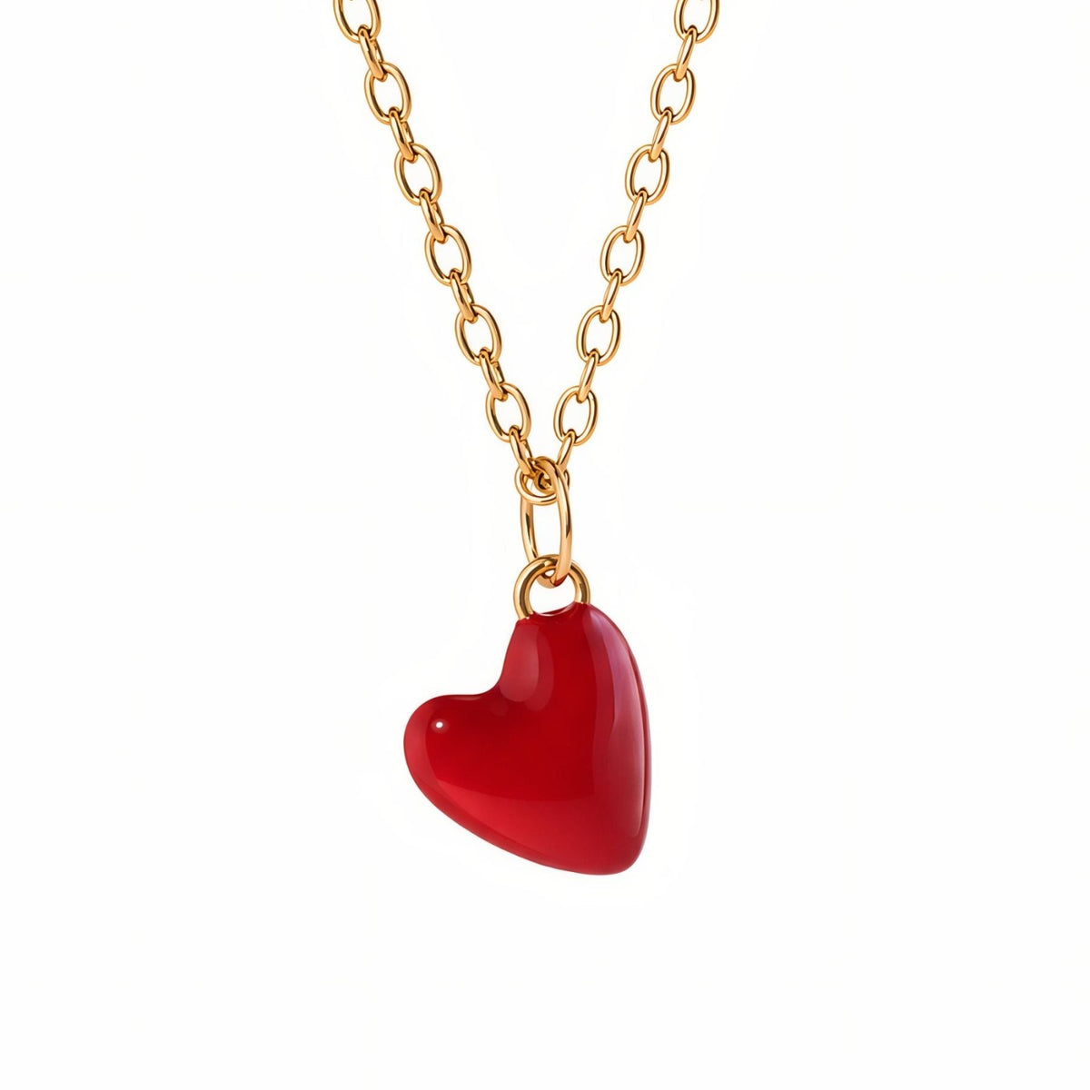 Collier pendentif petit cœur rouge pour femme, en argent 925, style romantique et délicat