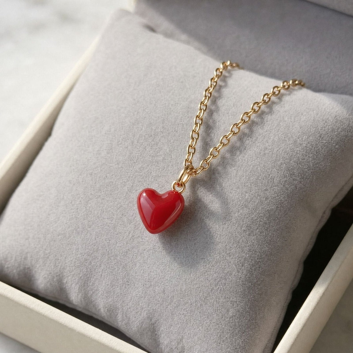 Collier pendentif petit cœur rouge pour femme, en argent 925, style romantique et délicat