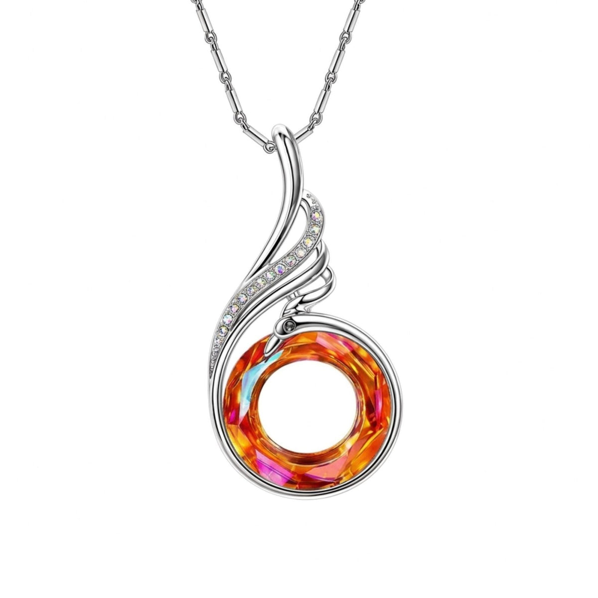 Collier pendentif phénix pour femme, en argent 925, cristal circulaire aux reflets multicolores