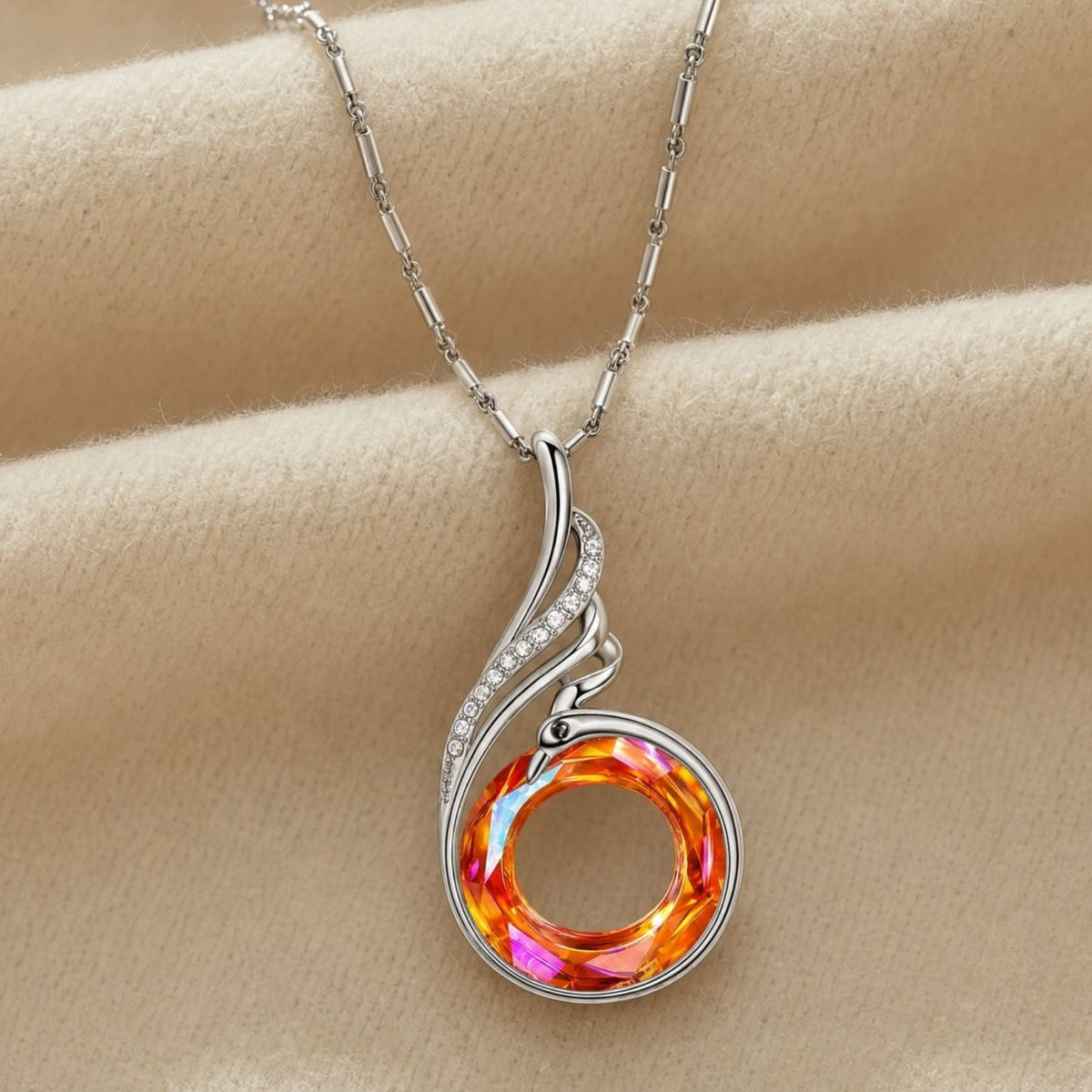Collier pendentif phénix pour femme, en argent 925, cristal circulaire aux reflets multicolores