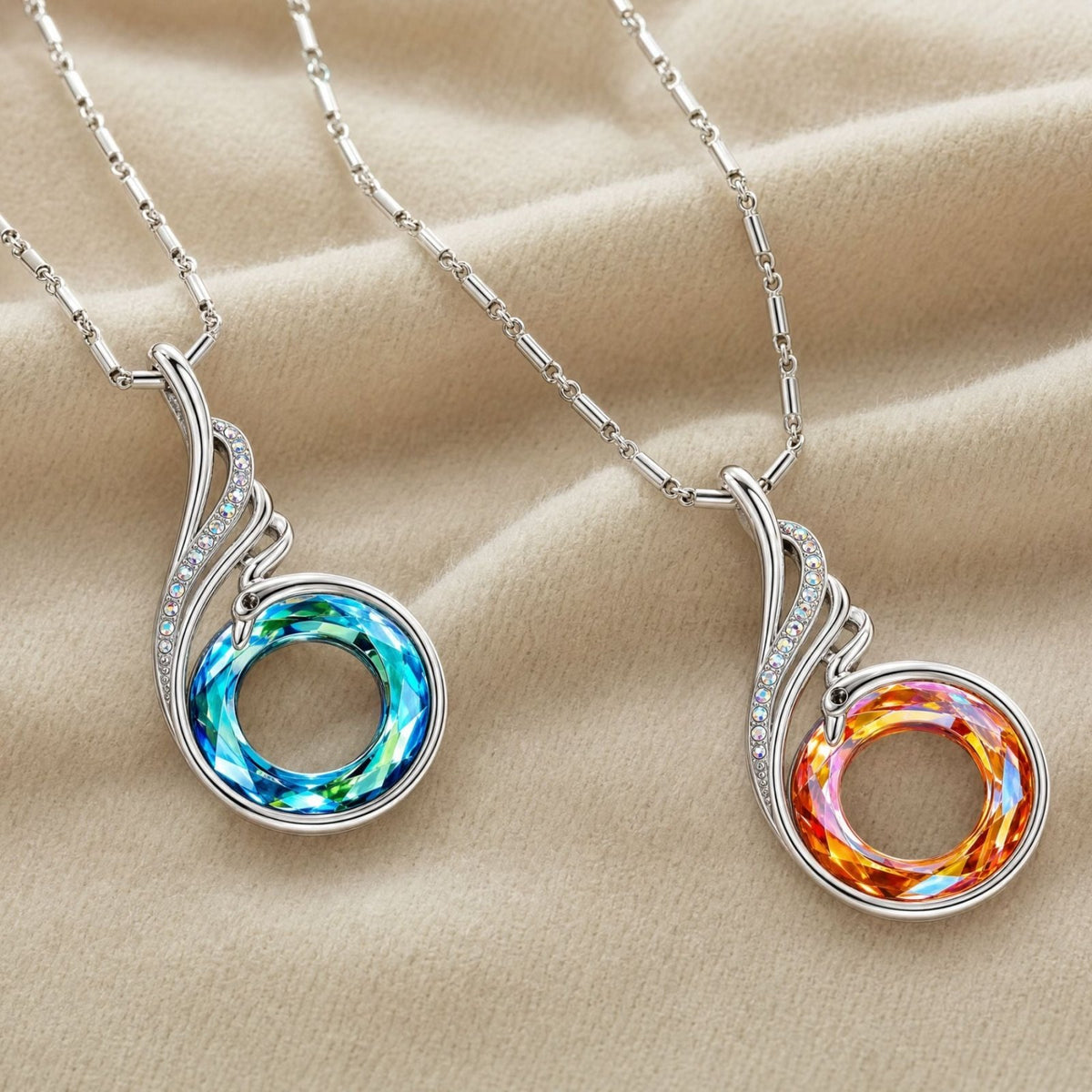 Collier pendentif phénix pour femme, en argent 925, cristal circulaire aux reflets multicolores