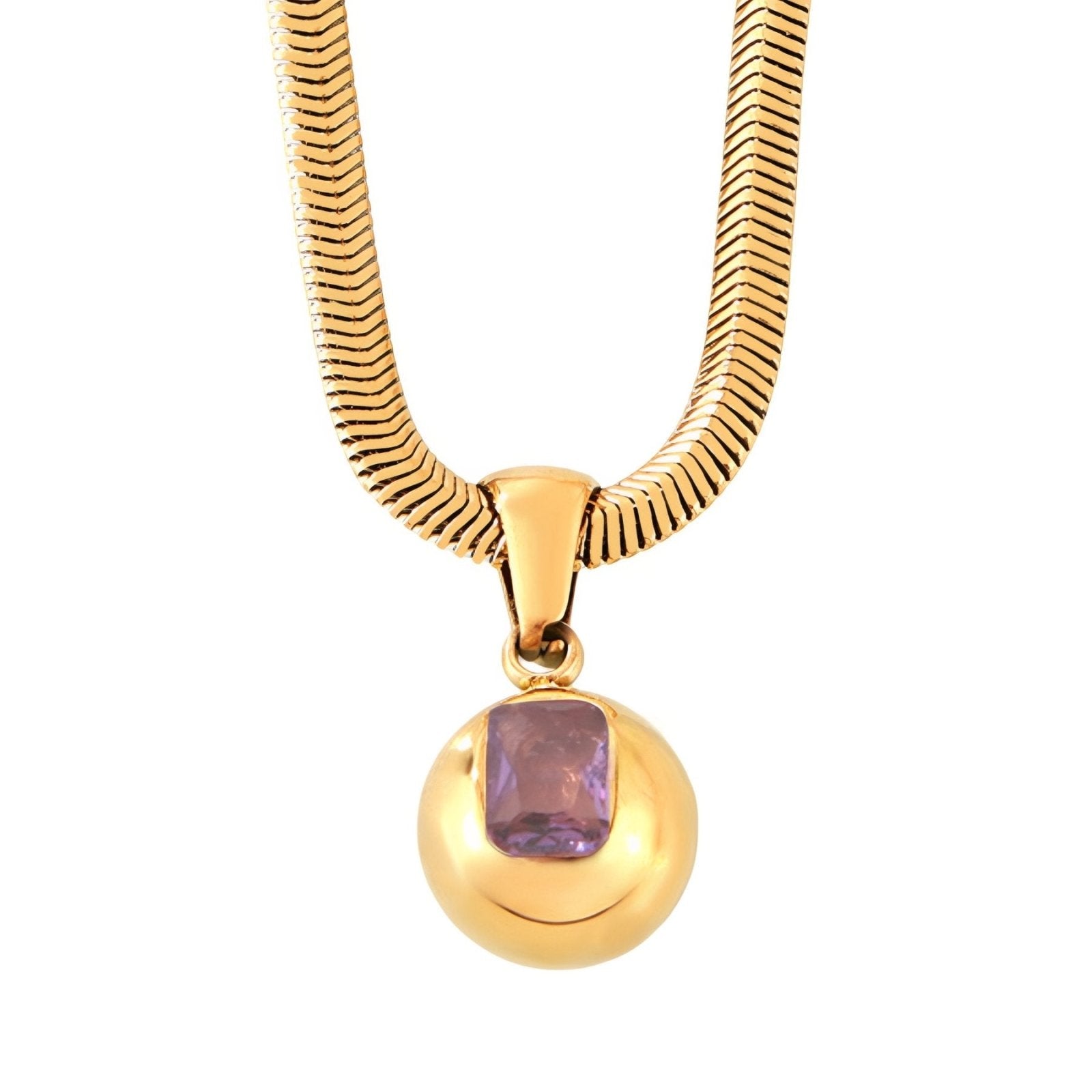 Collier pendentif pierre de naissance, zircon coloré et chaîne serpent, en acier inoxydable