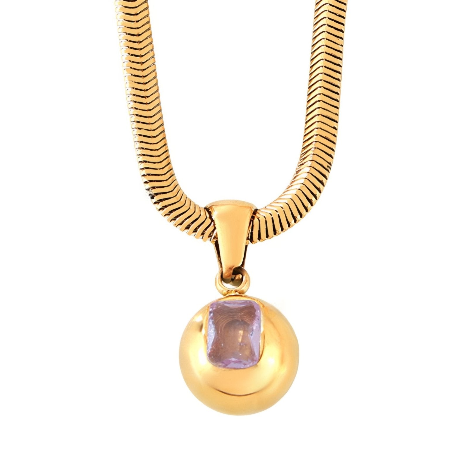 Collier pendentif pierre de naissance, zircon coloré et chaîne serpent, en acier inoxydable