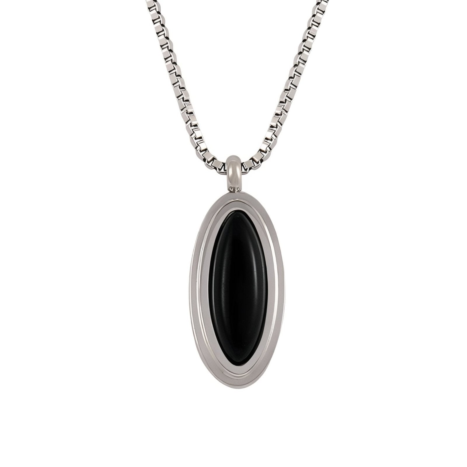 Collier pendentif pierre naturelle ovale, pierre noire ou œil de tigre, en acier inoxydable or ou argent