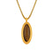 Collier pendentif pierre naturelle ovale, pierre noire ou œil de tigre, en acier inoxydable or ou argent
