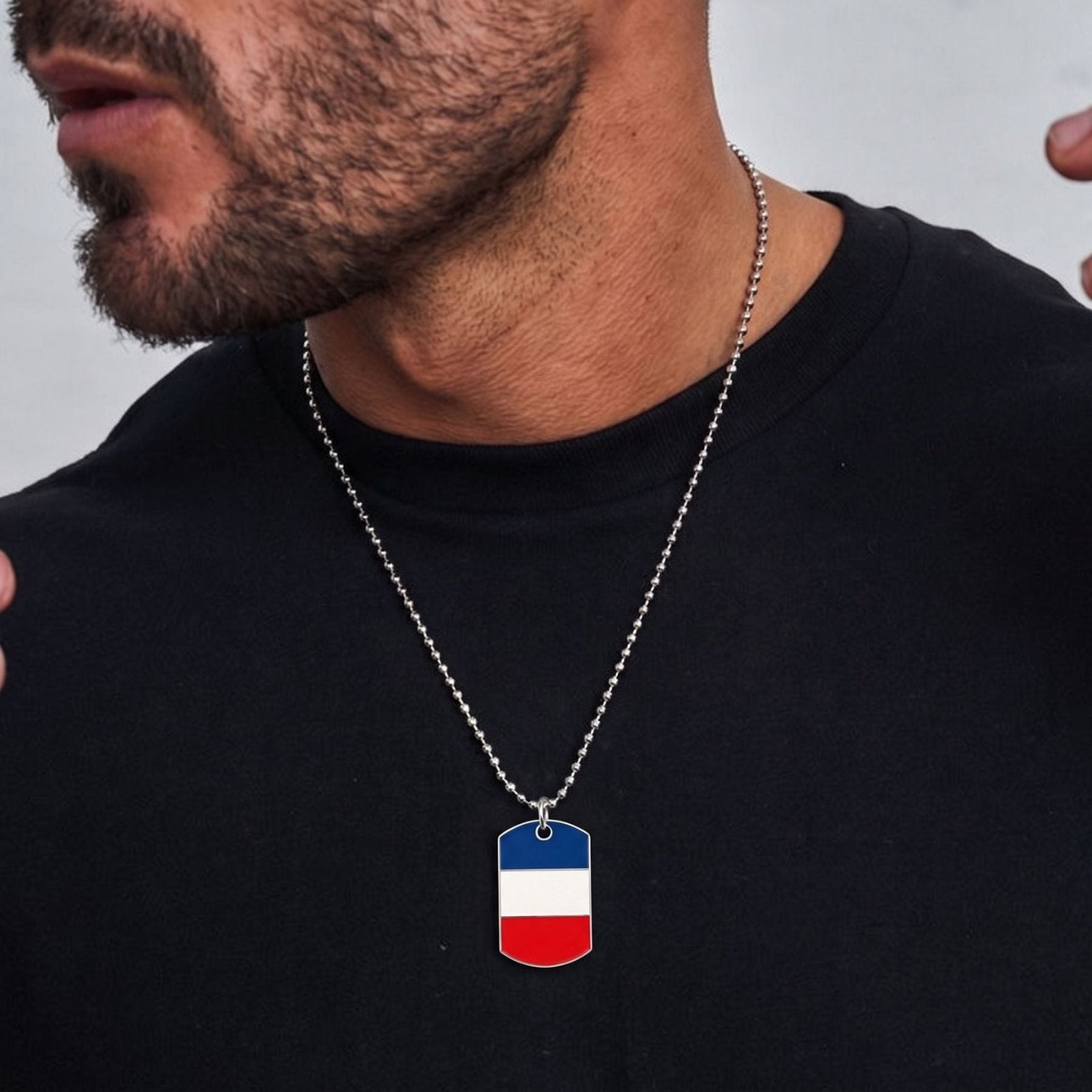 Collier Pendentif Plaque Drapeau de France en acier inoxydable