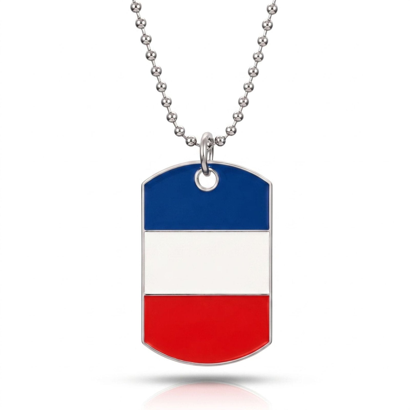 Collier Pendentif Plaque Drapeau de France en acier inoxydable