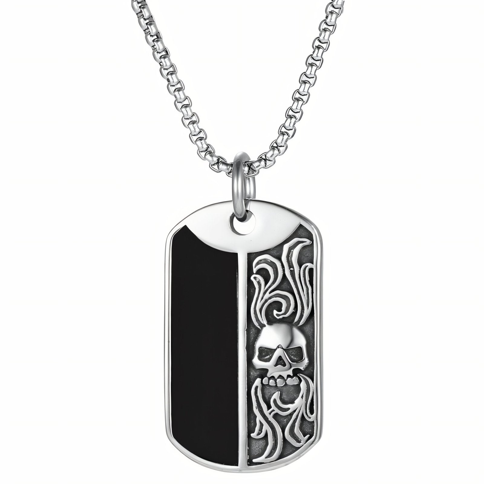 Collier pendentif plaque militaire avec tête de mort en relief, en acier inoxydable, style biker