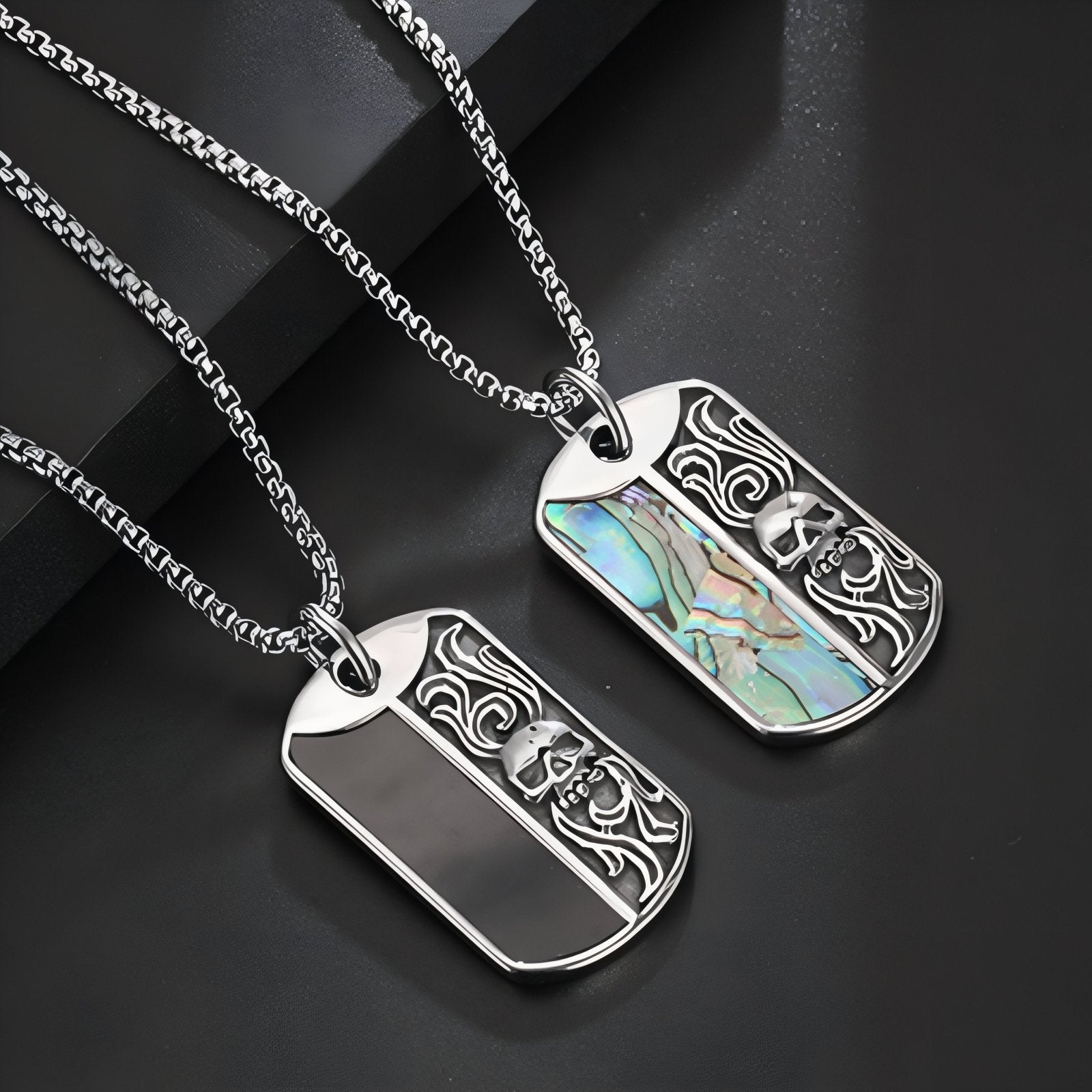 Collier pendentif plaque militaire avec tête de mort en relief, en acier inoxydable, style biker