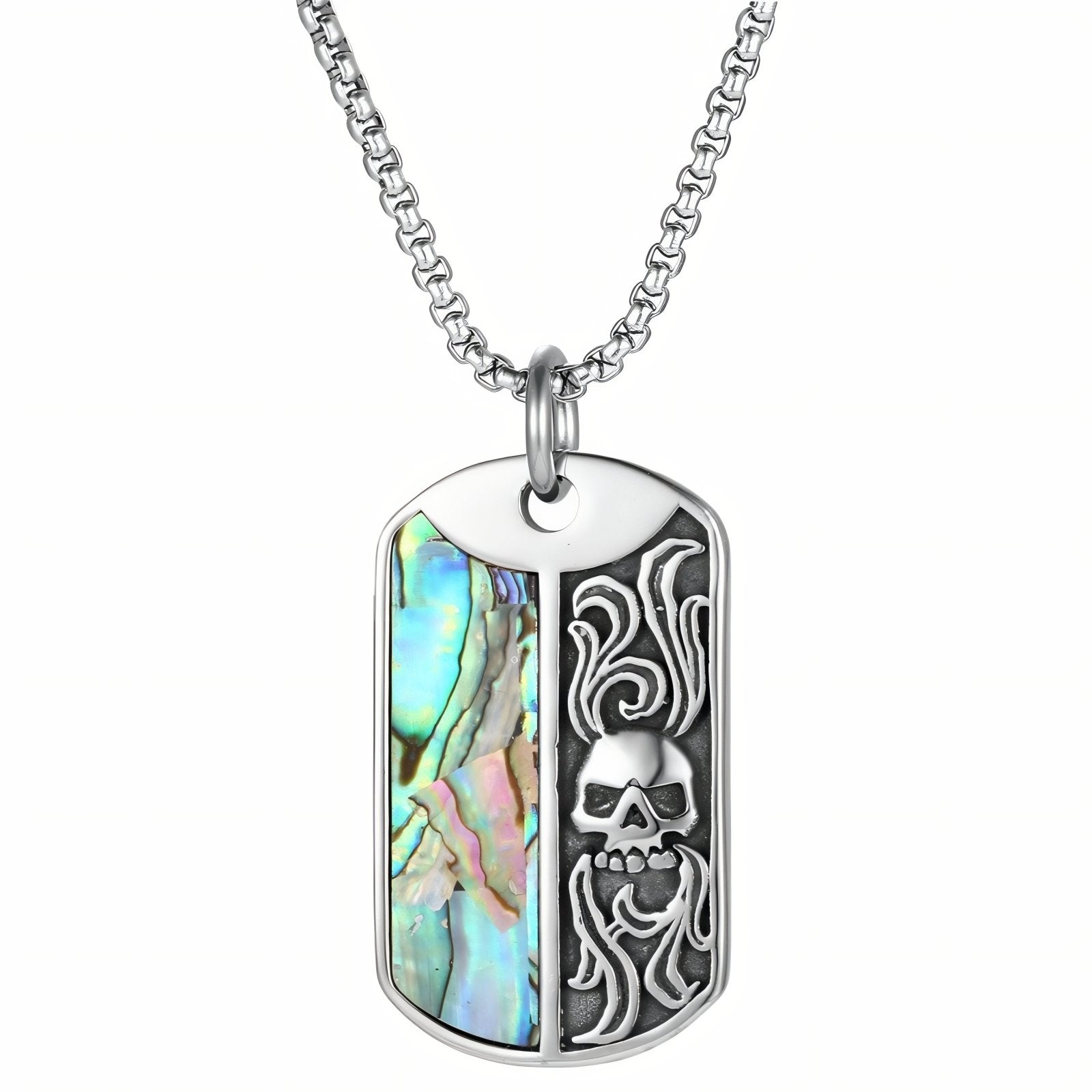 Collier pendentif plaque militaire avec tête de mort en relief, en acier inoxydable, style biker