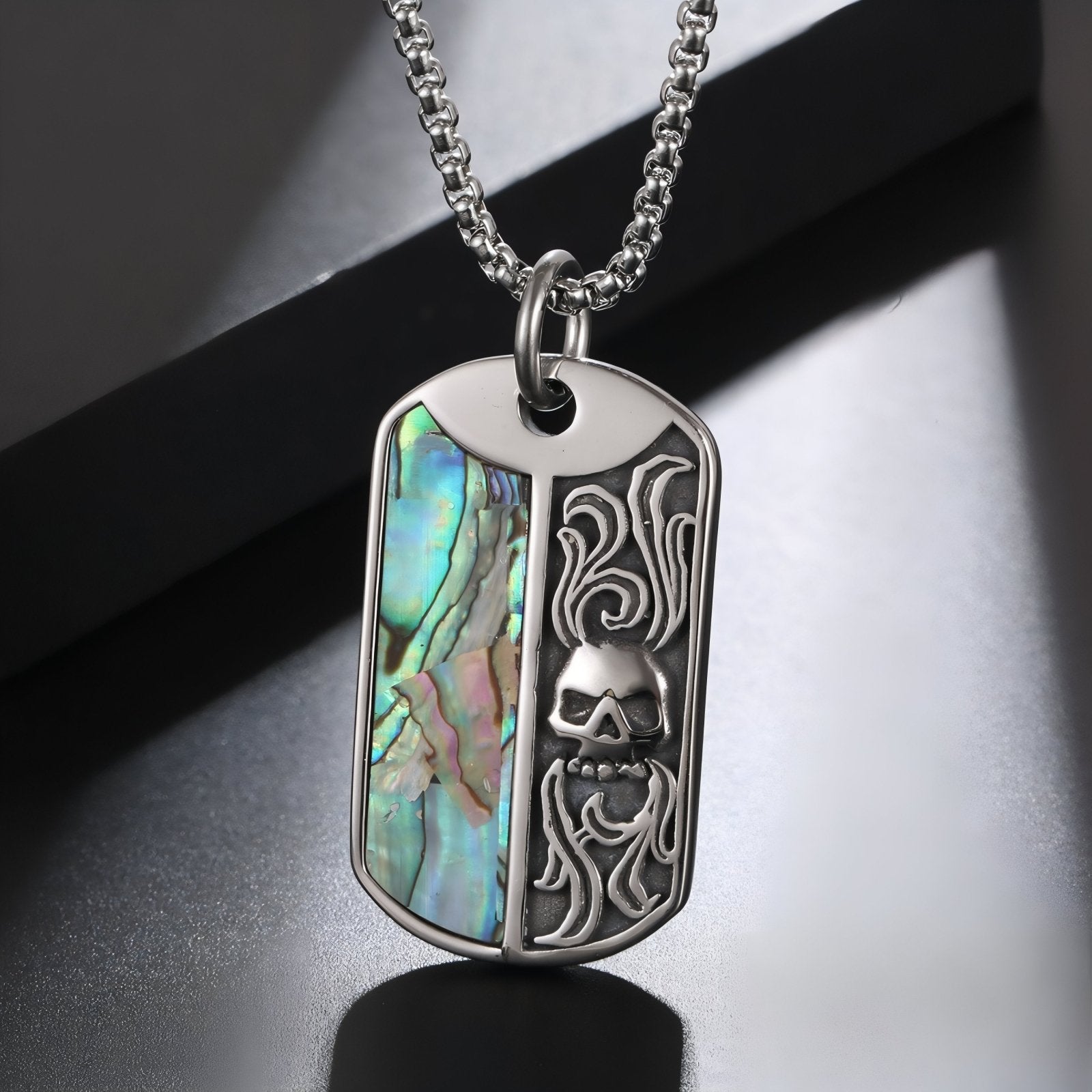 Collier pendentif plaque militaire avec tête de mort en relief, en acier inoxydable, style biker