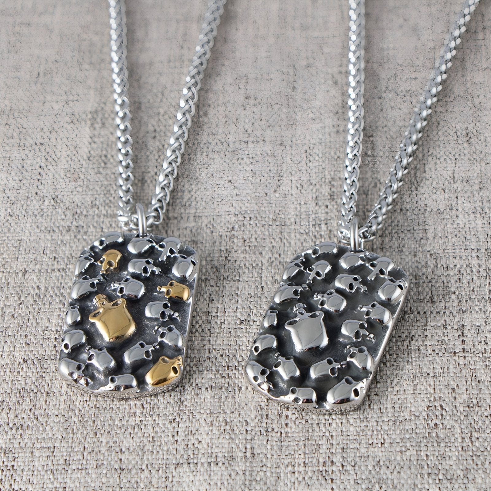 Collier pendentif plaque militaire ornée de têtes de mort, en acier inoxydable, look biker