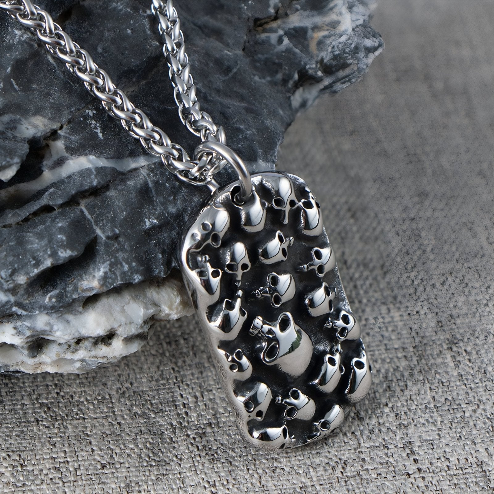 Collier pendentif plaque militaire ornée de têtes de mort, en acier inoxydable, look biker