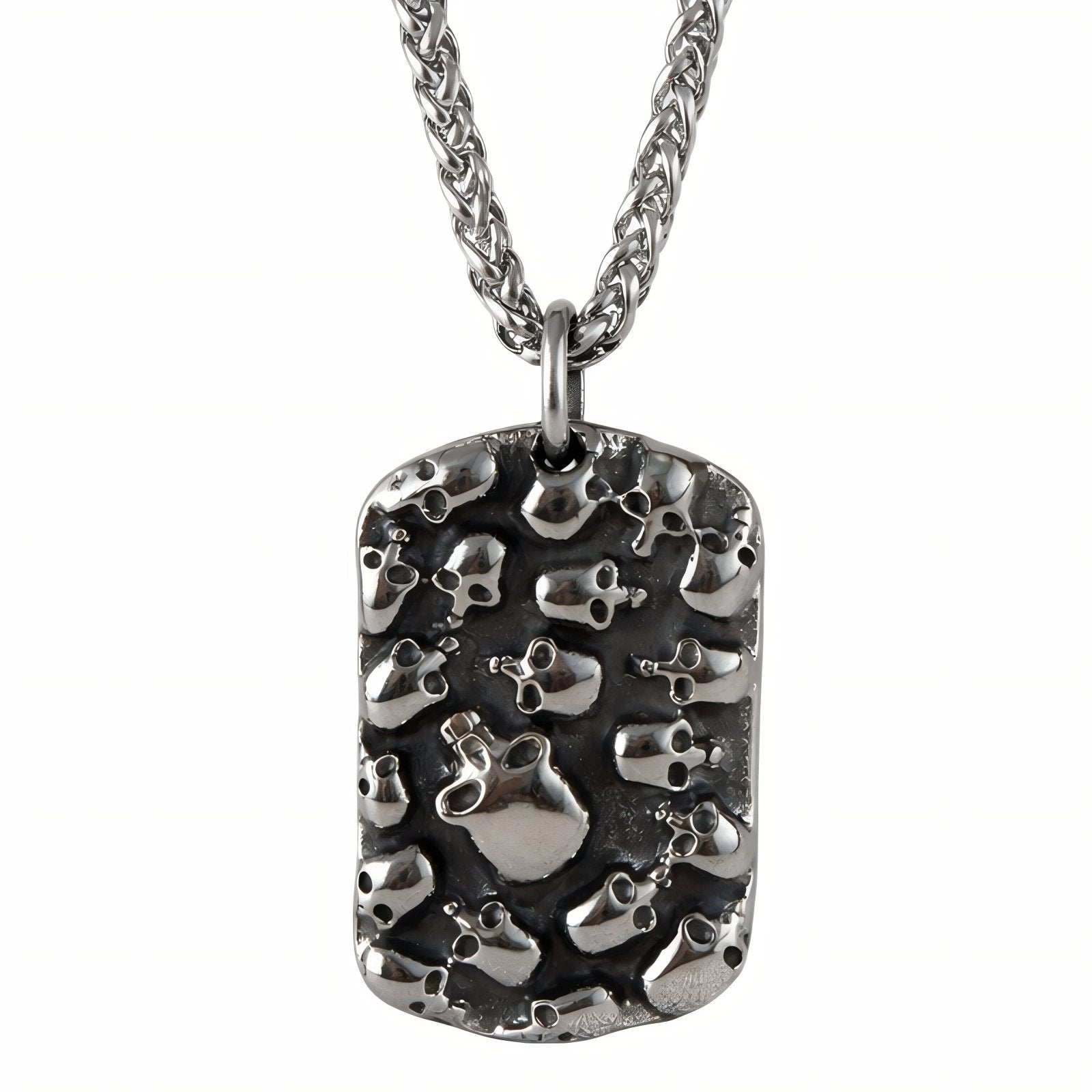 Collier pendentif plaque militaire ornée de têtes de mort, en acier inoxydable, look biker