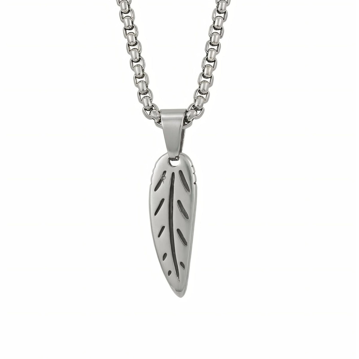 Collier pendentif plume pour homme, en acier inoxydable argenté, style minimaliste et intemporel