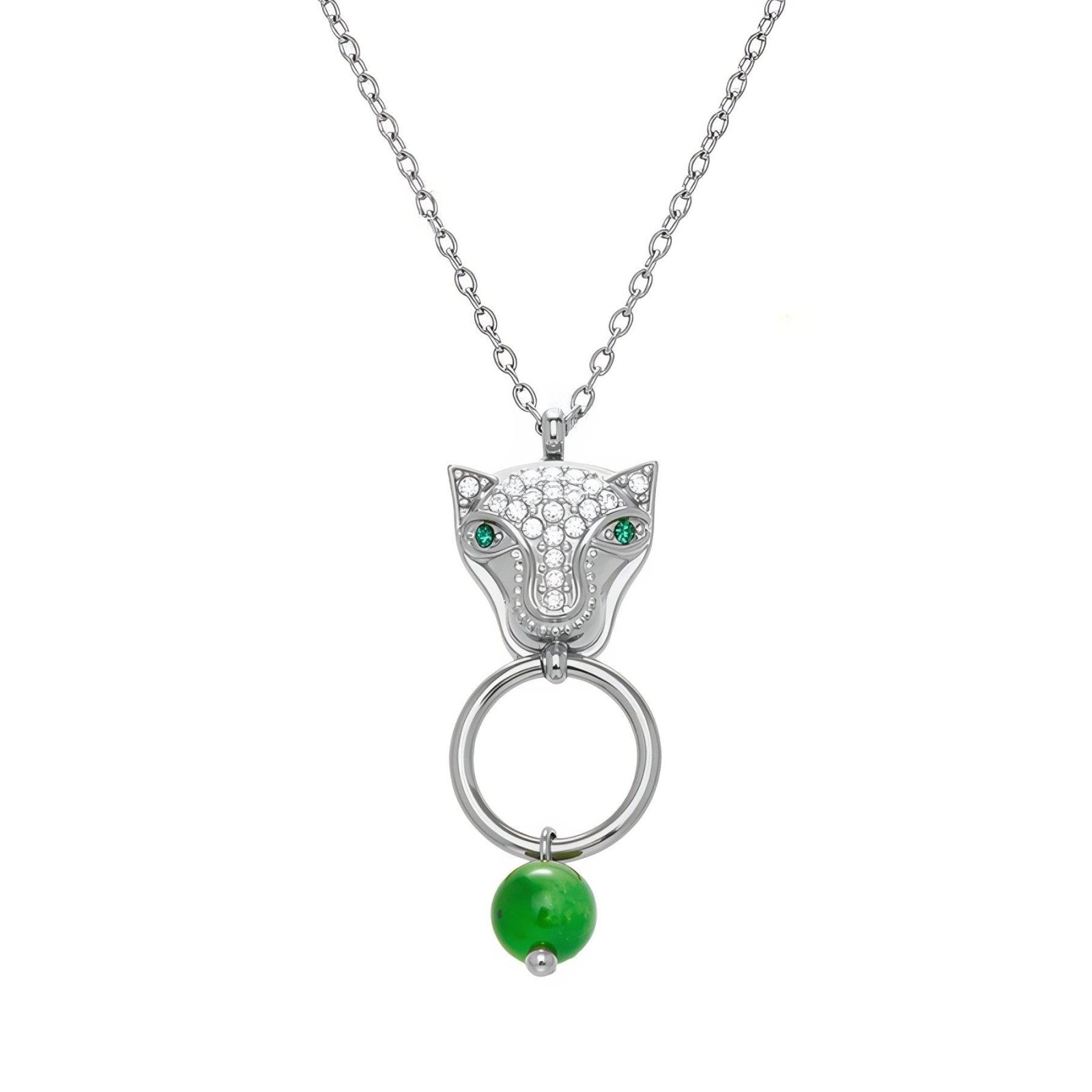 Collier pendentif pour femme, avec tête de panthère pavée de zircons, en acier inoxydable