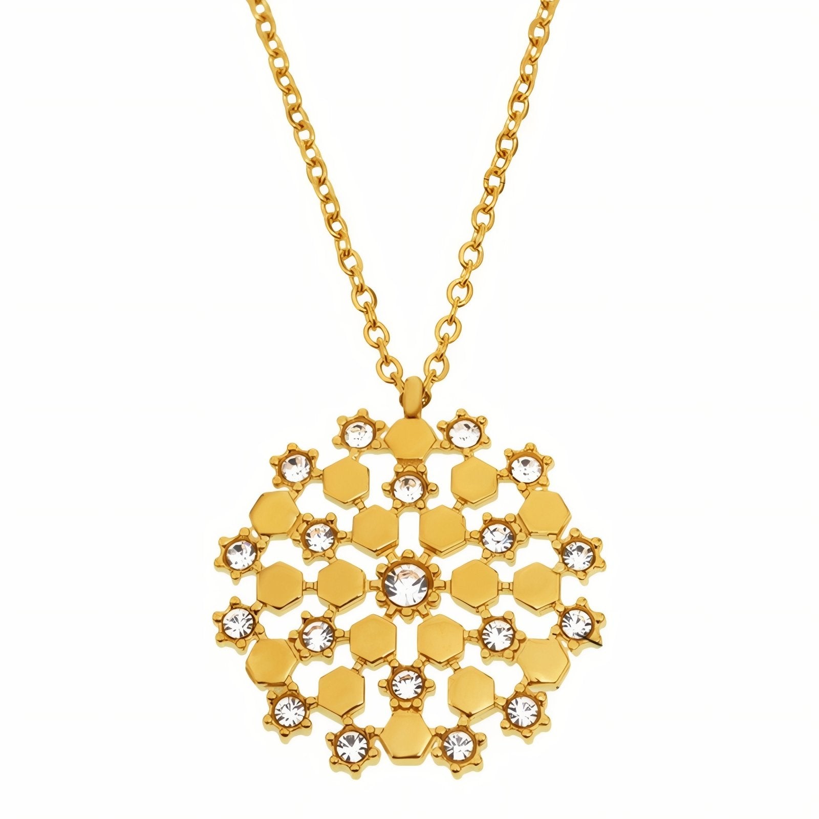 Collier pendentif pour femme, médaillon flocon , avec zircon, en acier inoxydable