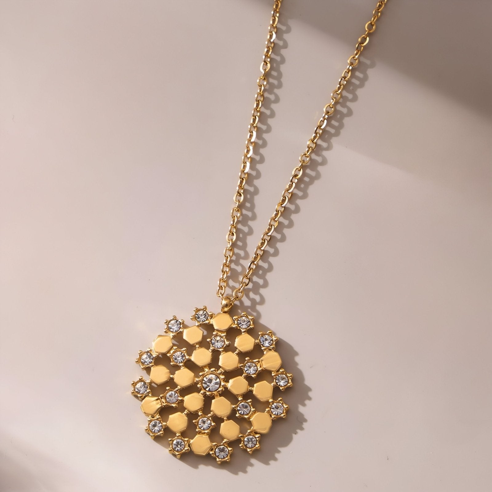 Collier pendentif pour femme, médaillon flocon , avec zircon, en acier inoxydable