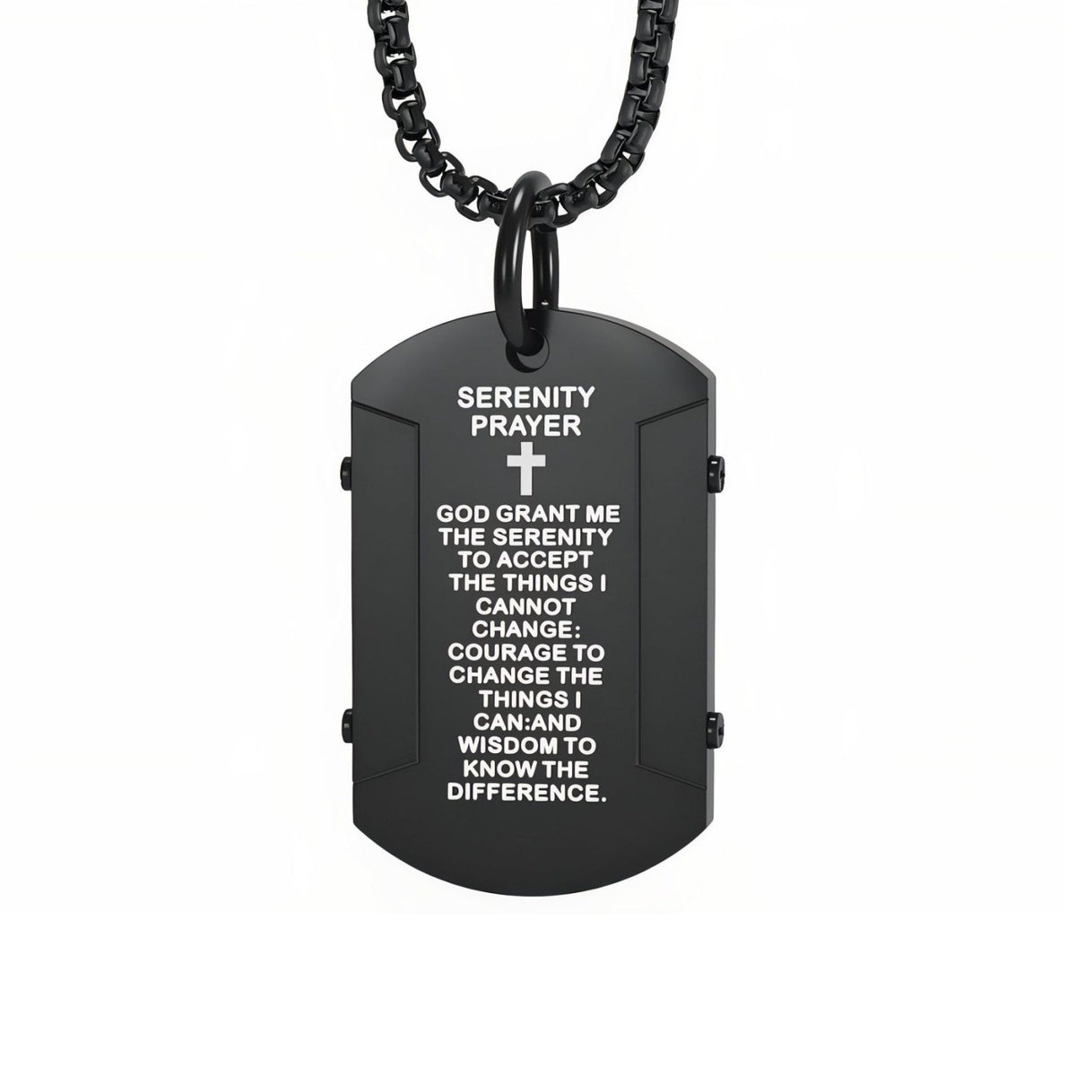 Collier pendentif prière de sérénité pour homme, en acier inoxydable, plaque militaire gravée avec croix chrétienne