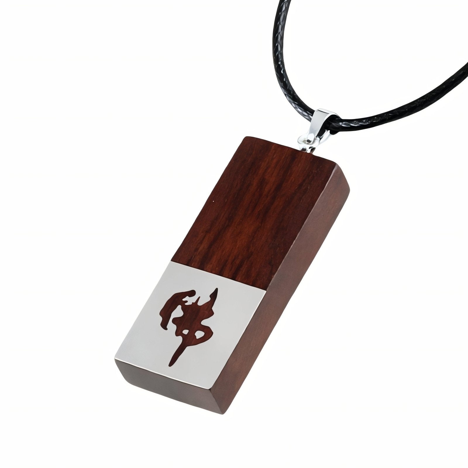 Collier pendentif rectangulaire en bois de santal rouge, cordon ajustable, symbolique