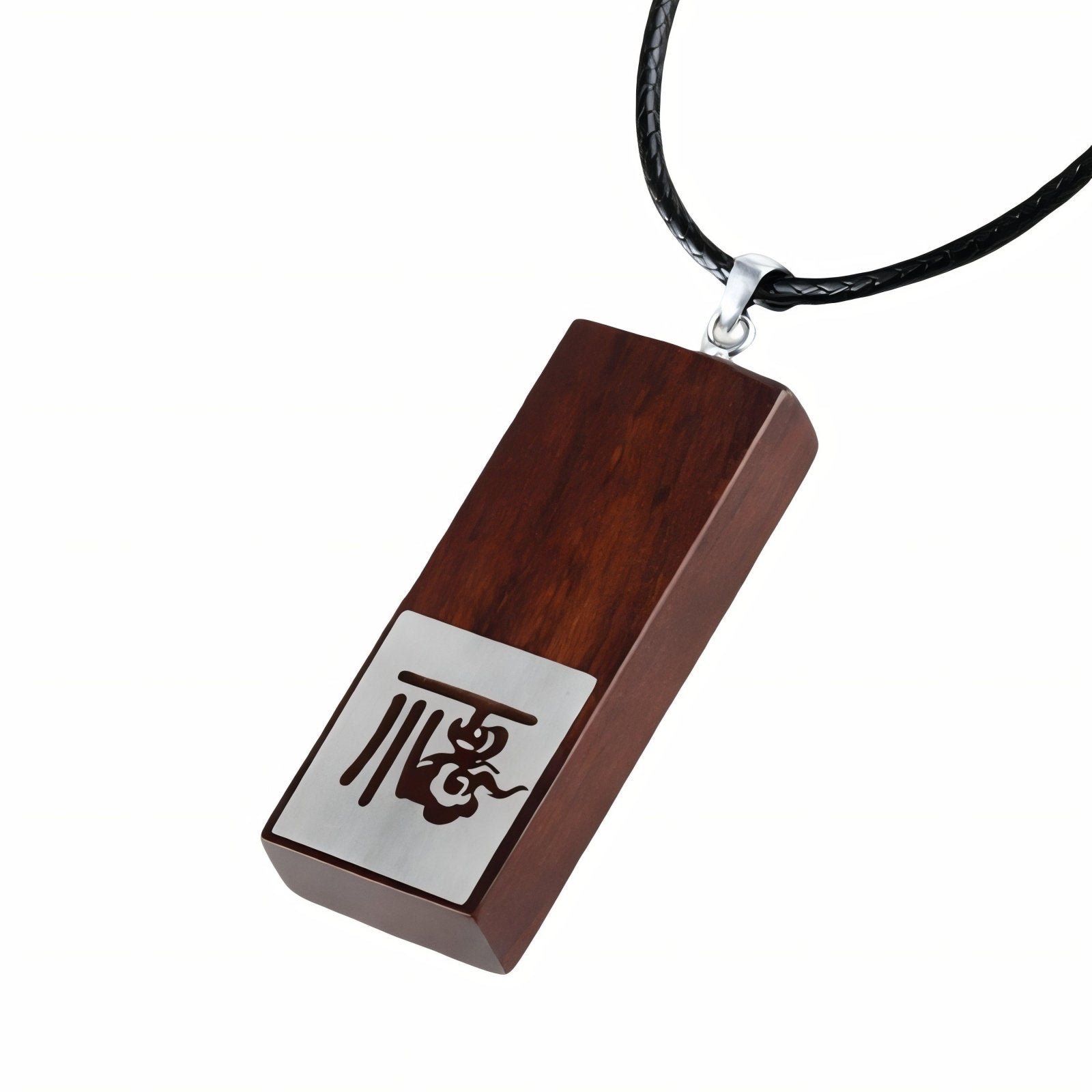 Collier pendentif rectangulaire en bois de santal rouge, cordon ajustable, symbolique