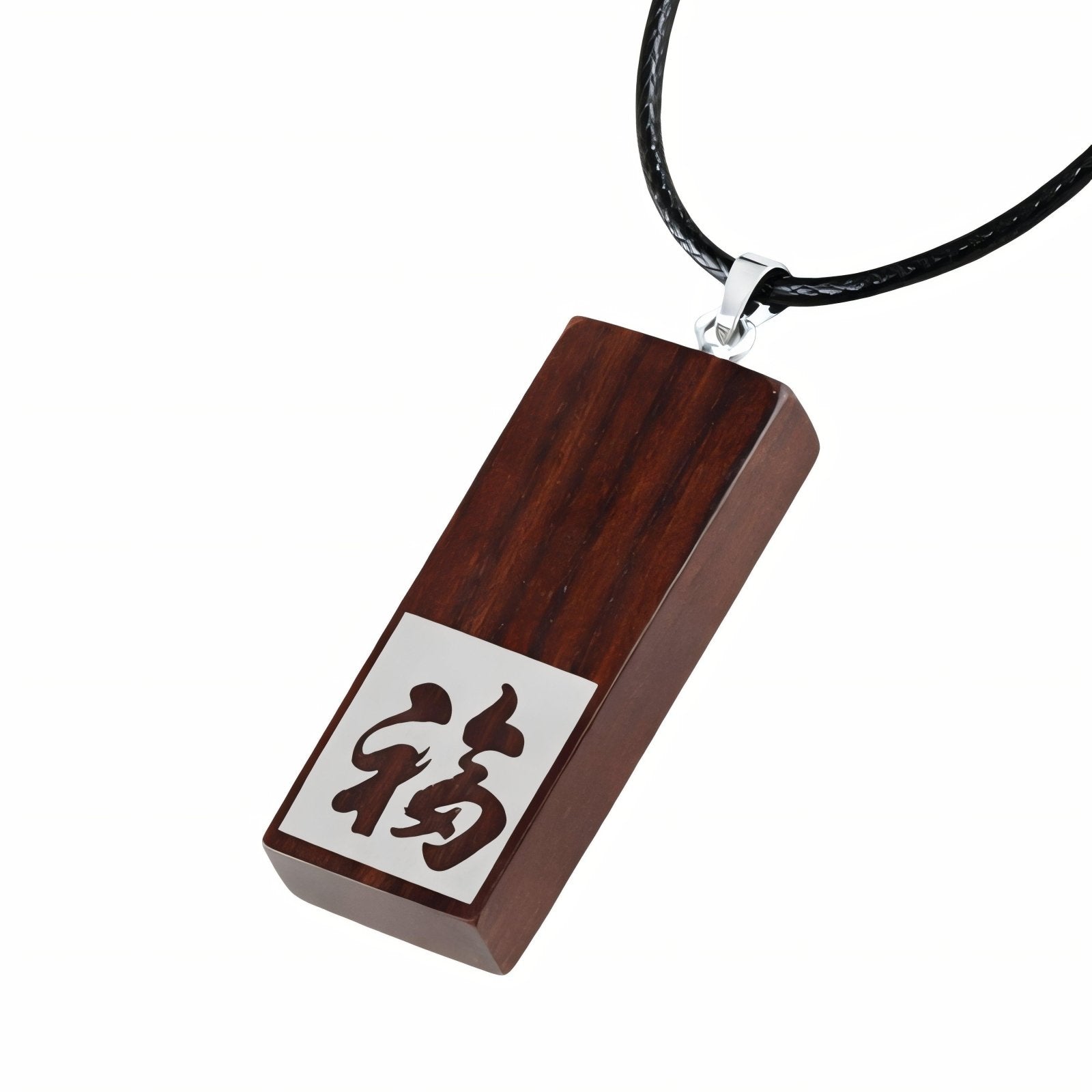 Collier pendentif rectangulaire en bois de santal rouge, cordon ajustable, symbolique