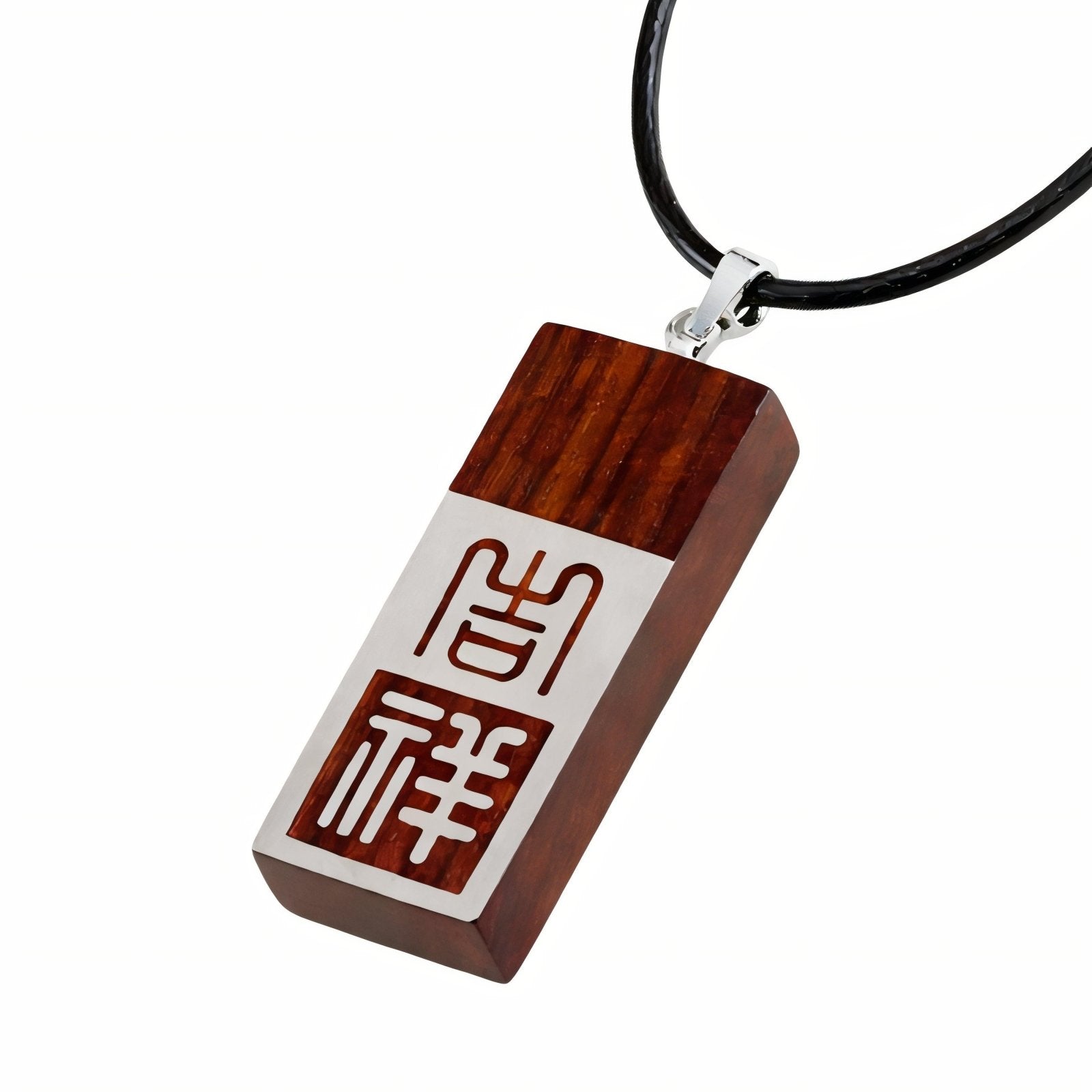 Collier pendentif rectangulaire en bois de santal rouge, cordon ajustable, symbolique
