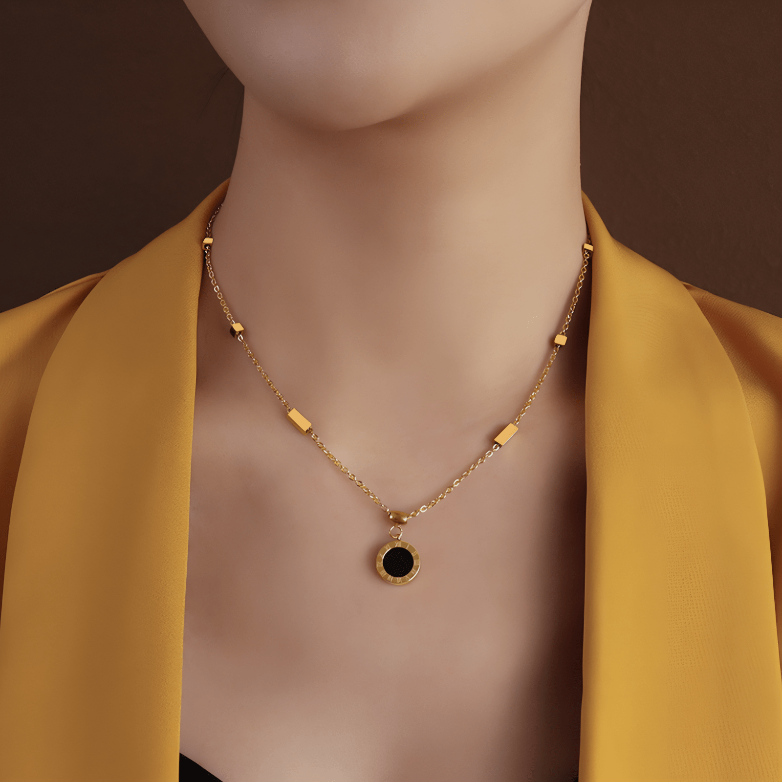 Collier pendentif réversible pour femme, avec acrylique, en acier inoxydable