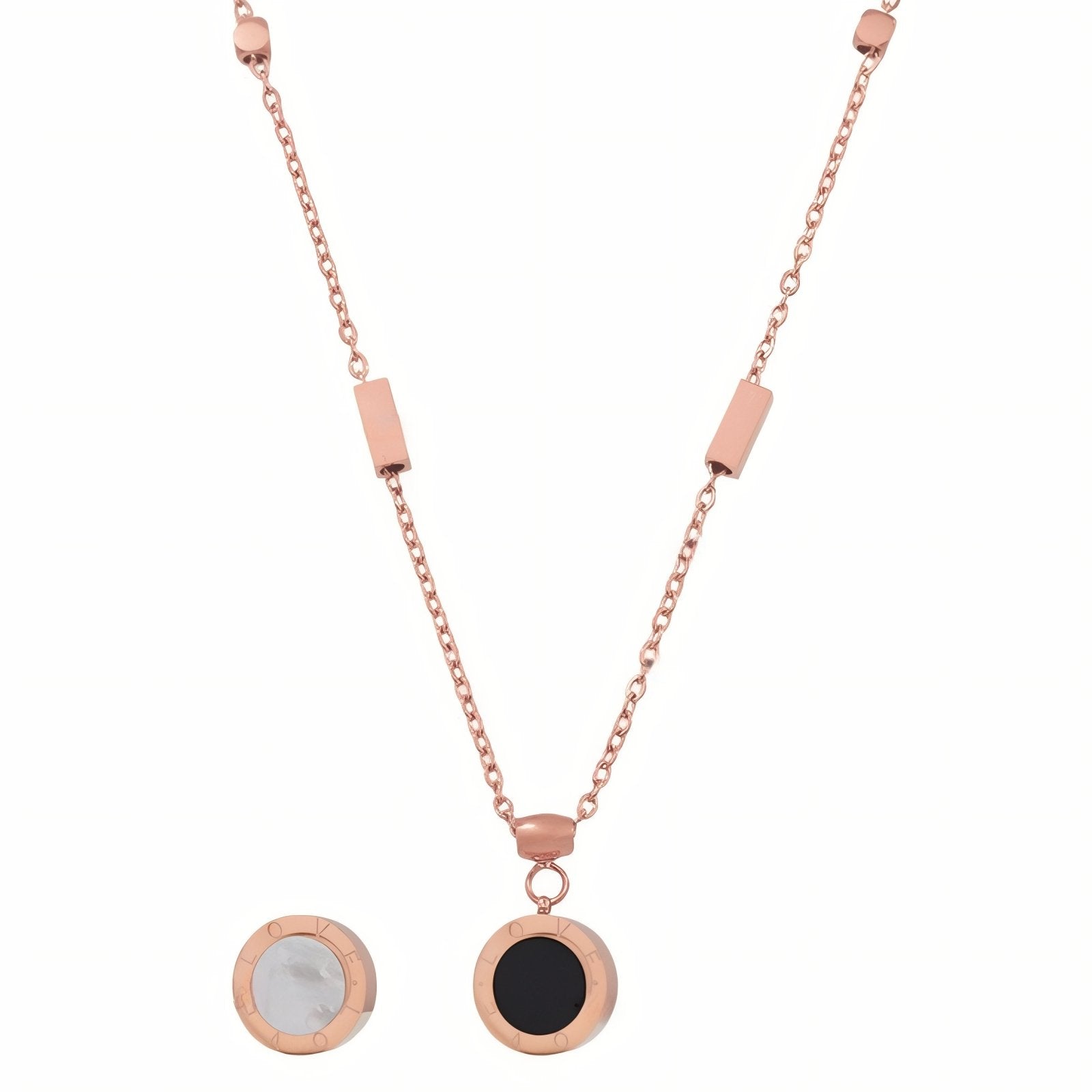 Collier pendentif réversible pour femme, avec acrylique, en acier inoxydable