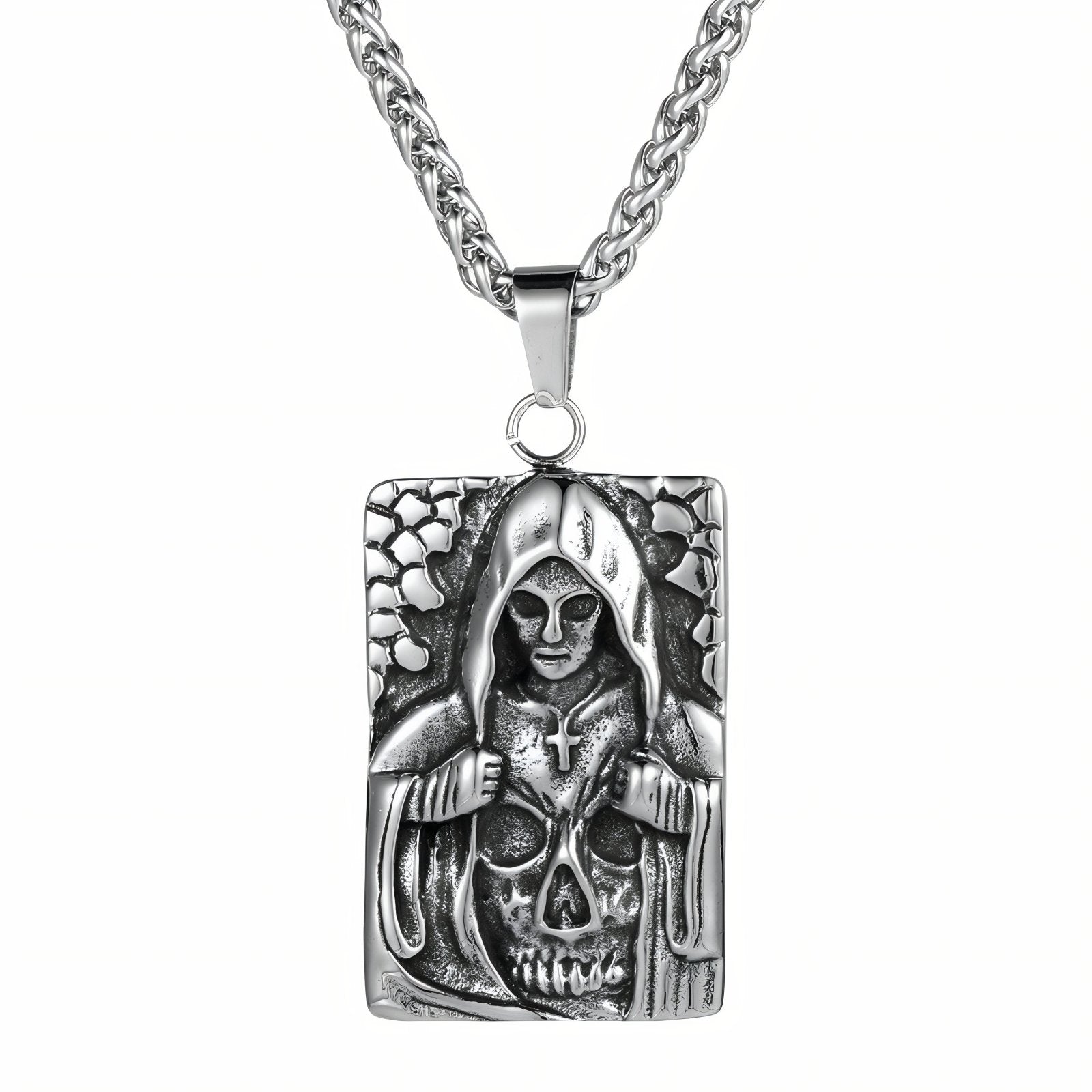 Collier pendentif réversible pour homme, avec tête de mort et croix, en acier inoxydable