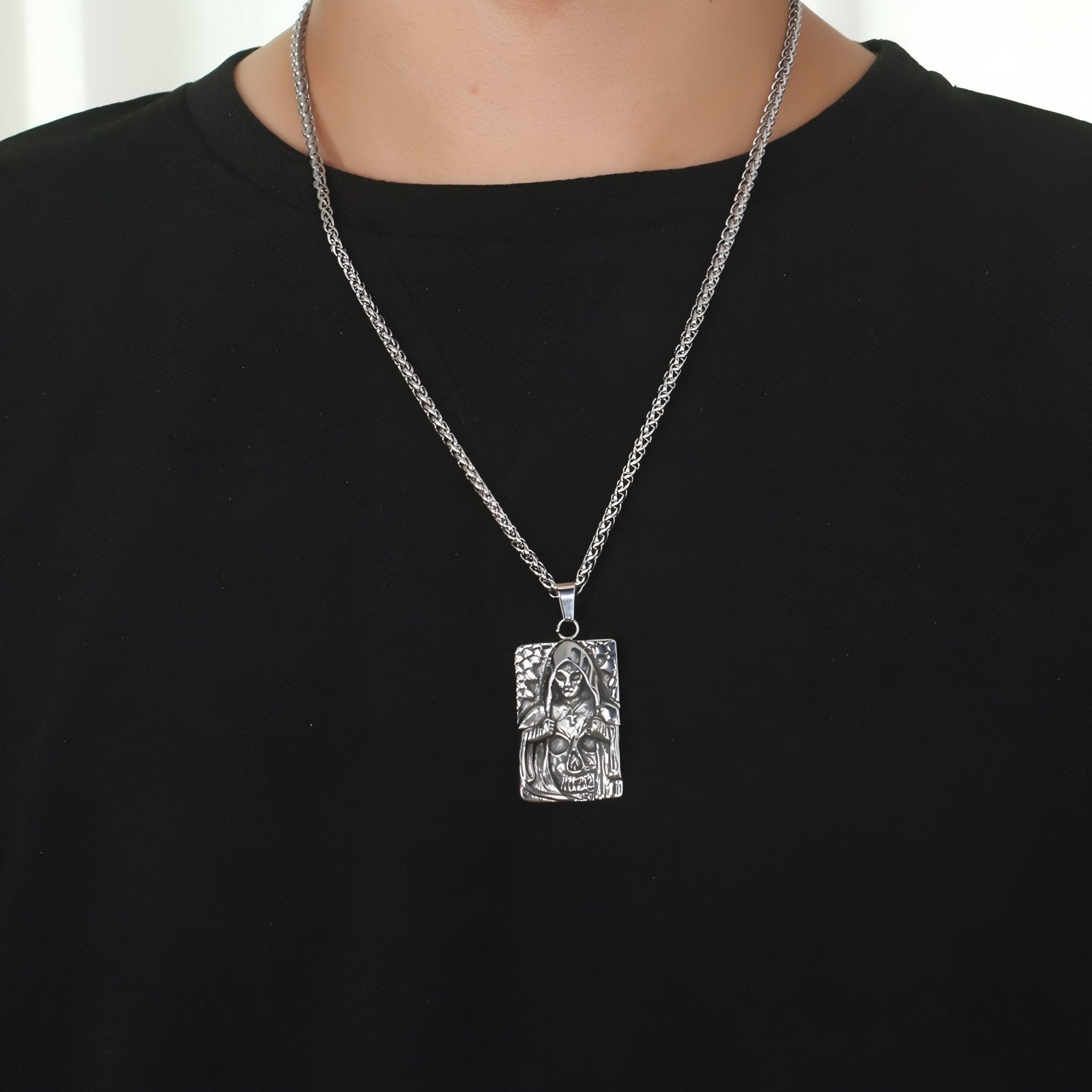 Collier pendentif réversible pour homme, avec tête de mort et croix, en acier inoxydable