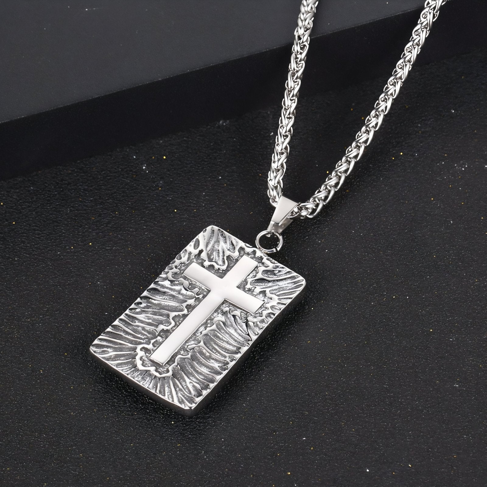 Collier pendentif réversible pour homme, avec tête de mort et croix, en acier inoxydable