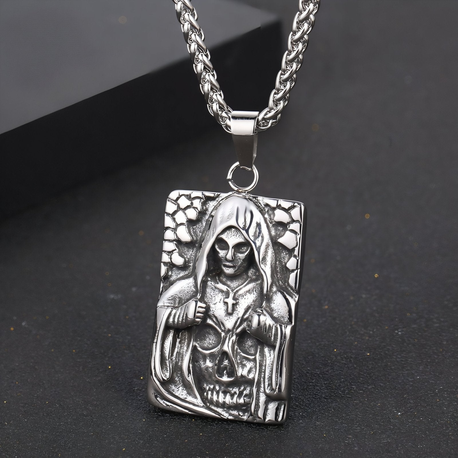Collier pendentif réversible pour homme, avec tête de mort et croix, en acier inoxydable