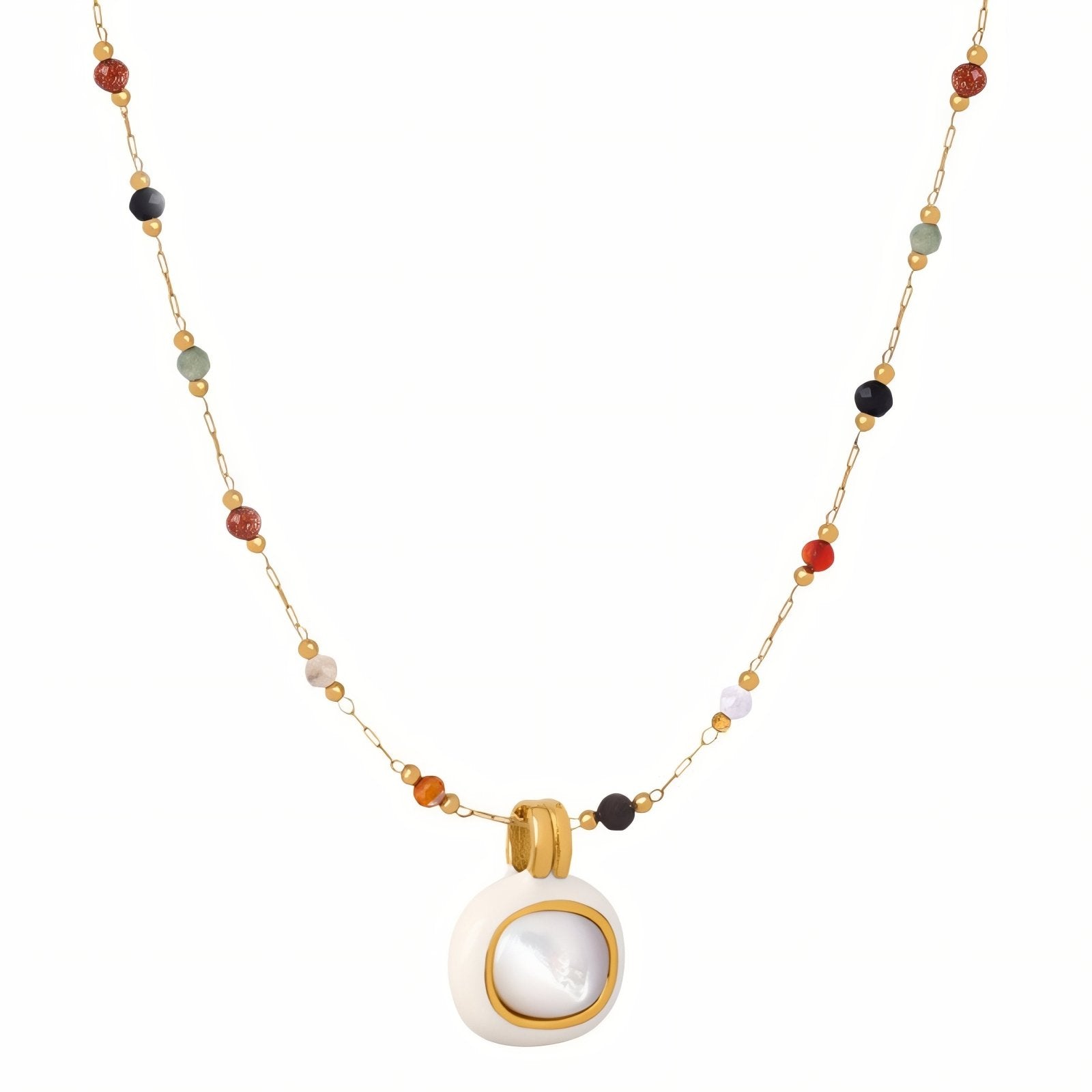 Collier pendentif rond malachite pour femme, avec pierres naturelles, en acier inoxydable