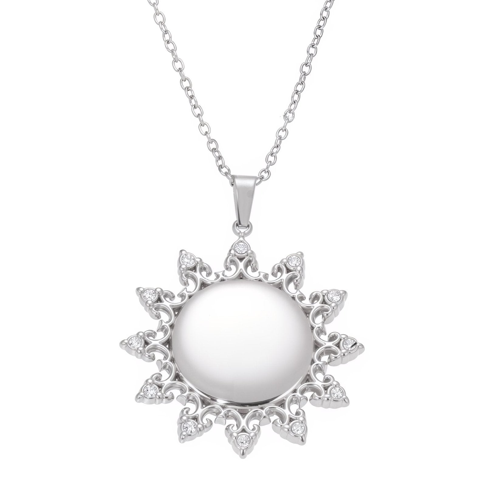 Collier pendentif soleil pour femme, avec zircon, en acier inoxydable
