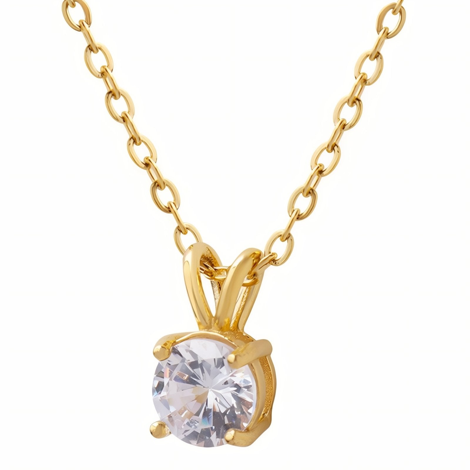 Collier pendentif solitaire pour femme, avec zircon, en acier inoxydable