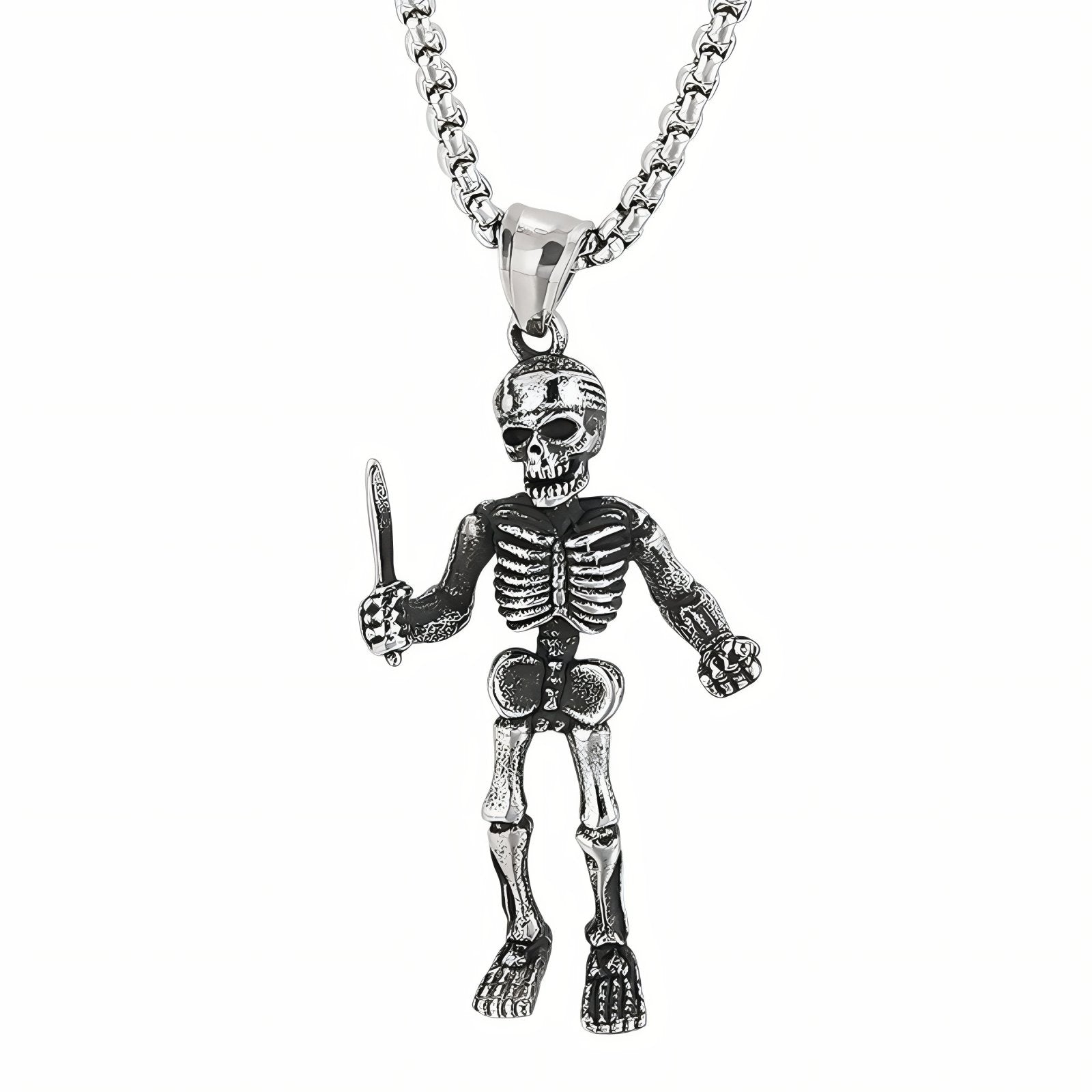 Collier pendentif squelette guerrier pour homme, en acier inoxydable, style rock