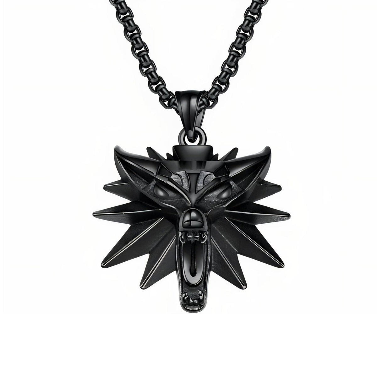 Collier pendentif tête de loup pour homme, en acier inoxydable, design fantastique aux finitions sculptées