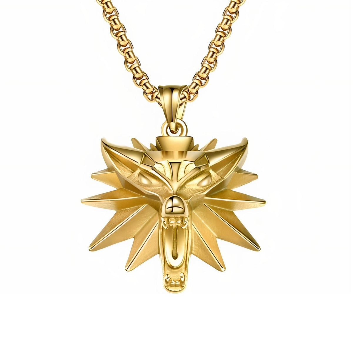 Collier pendentif tête de loup pour homme, en acier inoxydable, design fantastique aux finitions sculptées