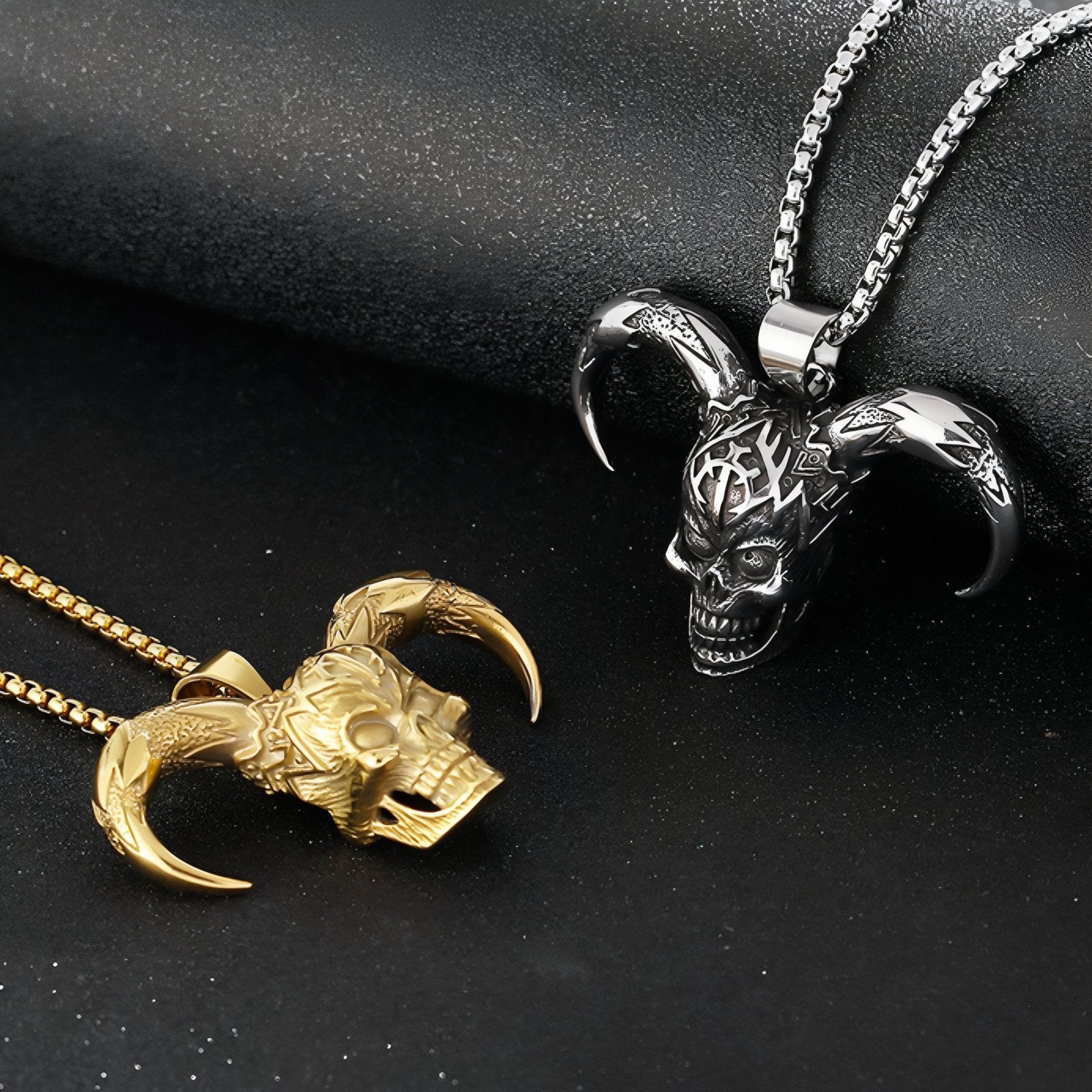 Collier pendentif tête de mort à cornes pour homme, en acier inoxydable, style gothique