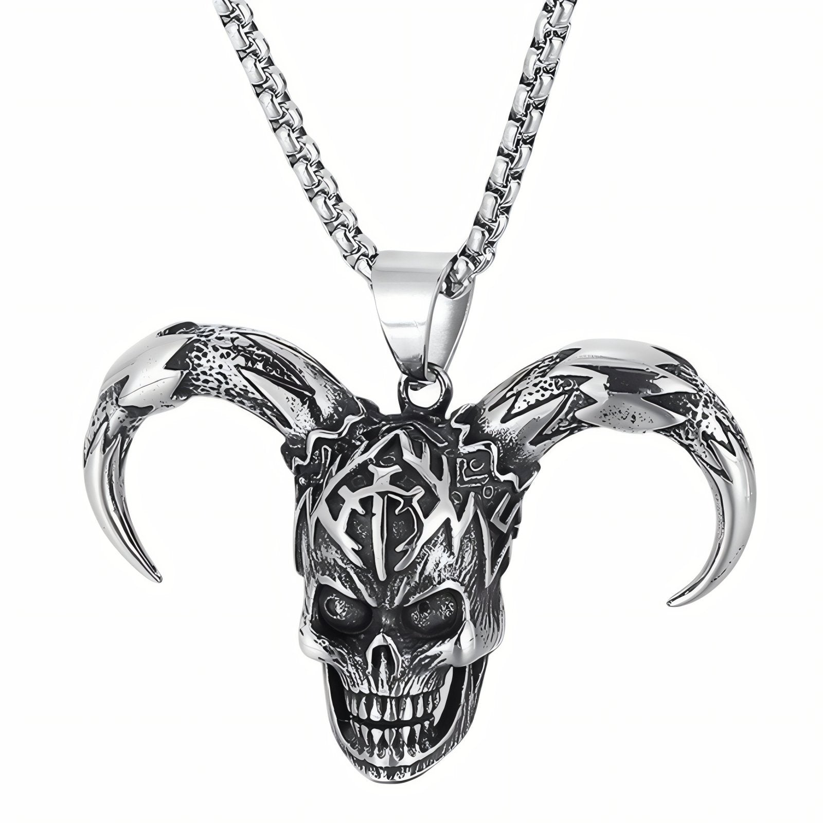 Collier pendentif tête de mort à cornes pour homme, en acier inoxydable, style gothique