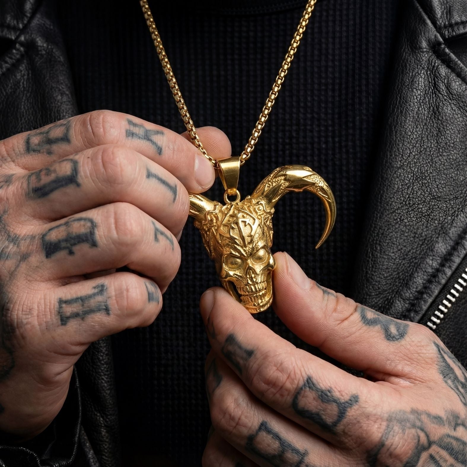 Collier pendentif tête de mort à cornes pour homme, en acier inoxydable, style gothique