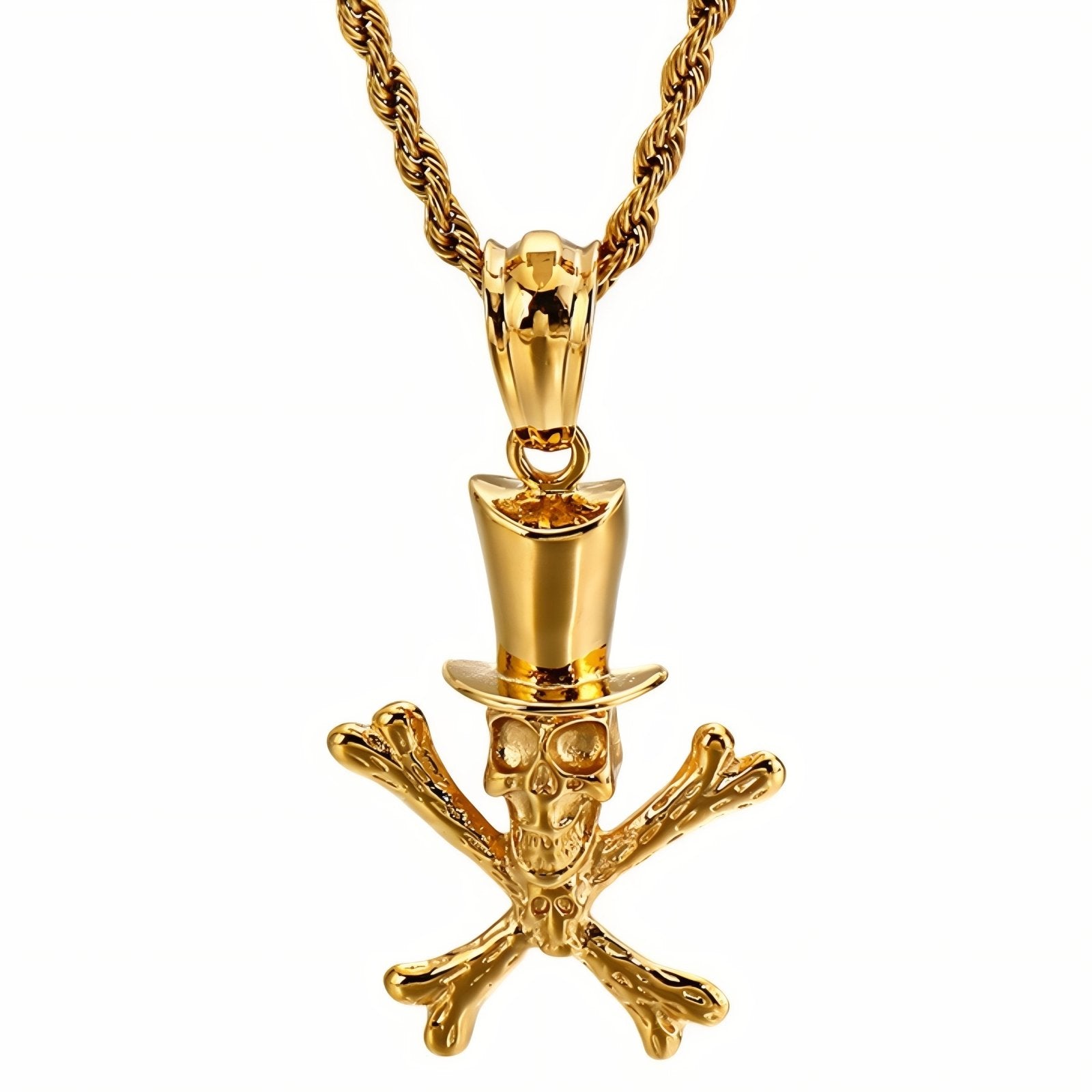 Collier pendentif tête de mort avec os croisés pour homme, en acier inoxydable, style rock