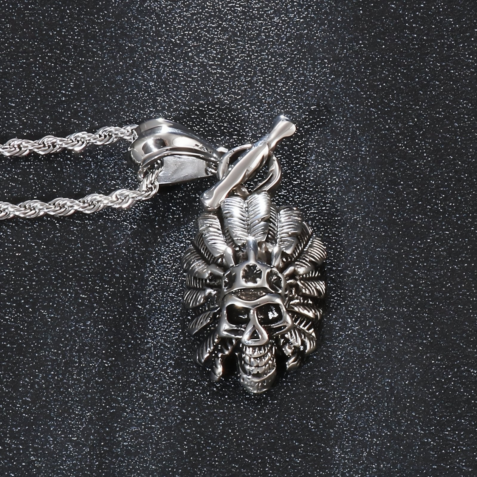 Collier pendentif tête de mort indien pour homme, en acier inoxydable, style punk