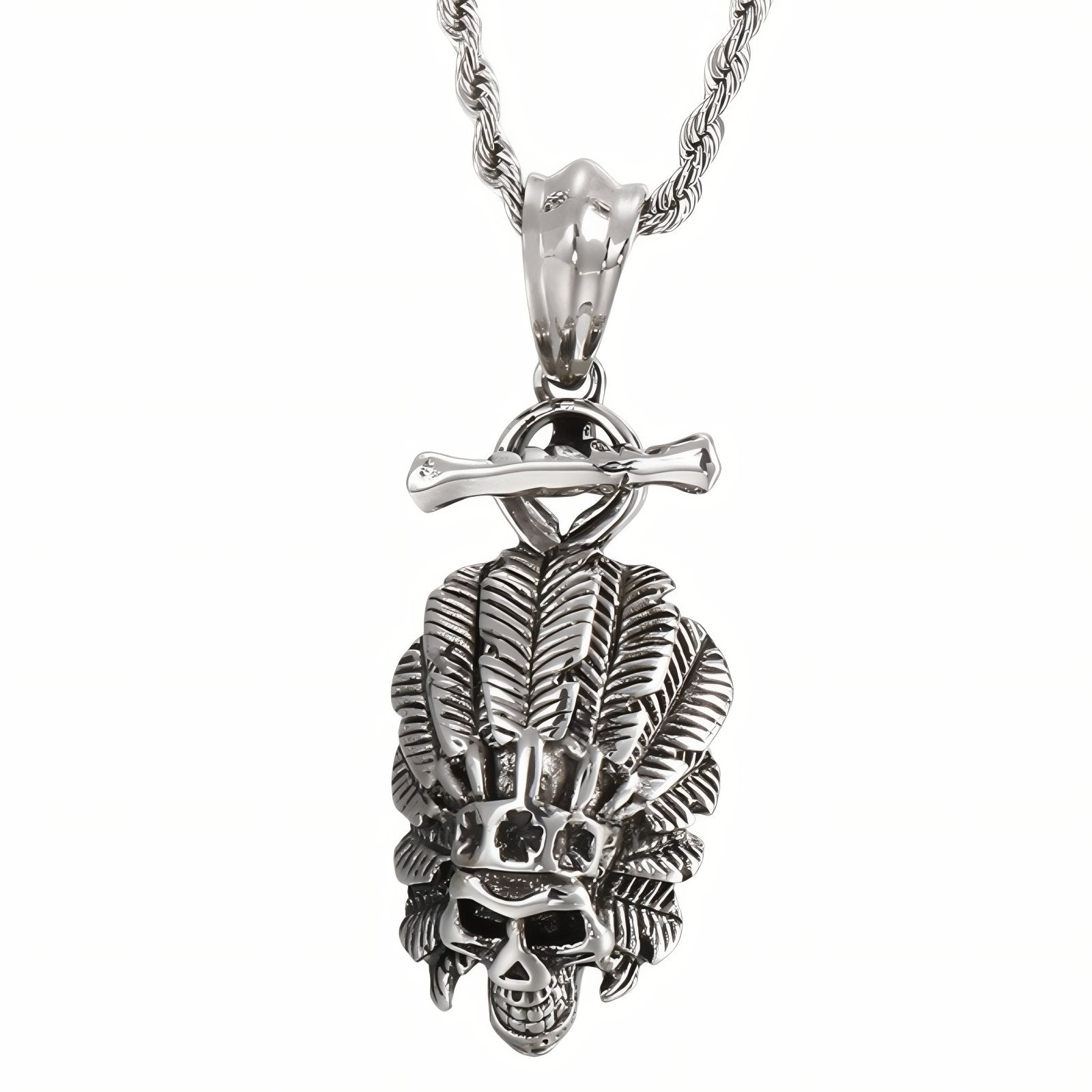 Collier pendentif tête de mort indien pour homme, en acier inoxydable, style punk